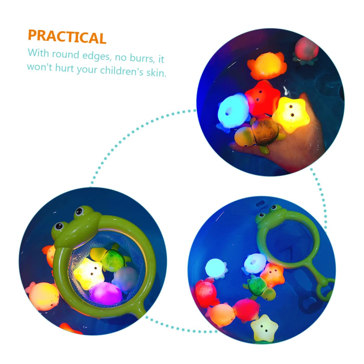 iFundom 3 Sets Glow in The Dark Fishing Net Bath Toys - Fun Aquatic Animal Figures for Kids Bathtime Play, Pool Party & Sensory Learning Activities