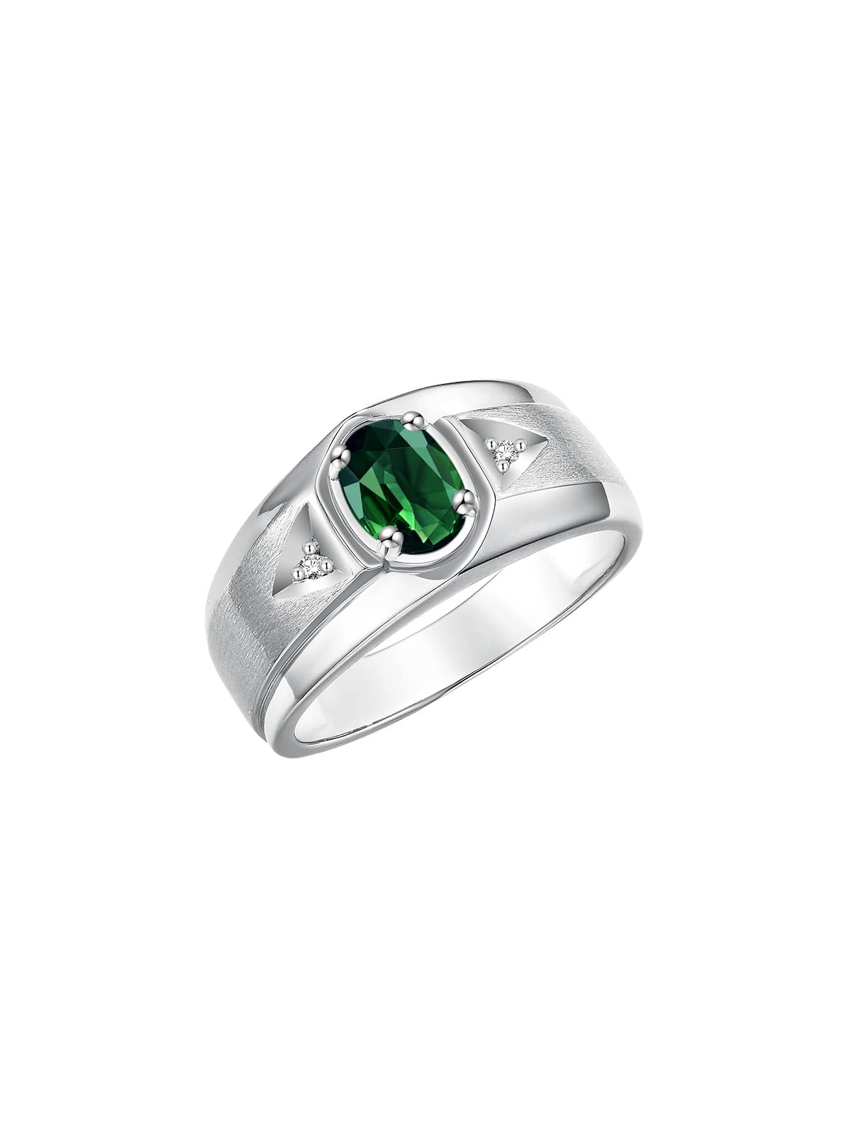 Rylos Men's Sterling Silver 7X5MM Oval Gemstone & Diamond Ring - Classic Birthstone Jewelry for Men, Sizes 8-13 | Perfect for Weddings, Anniversaries & Special Occasions