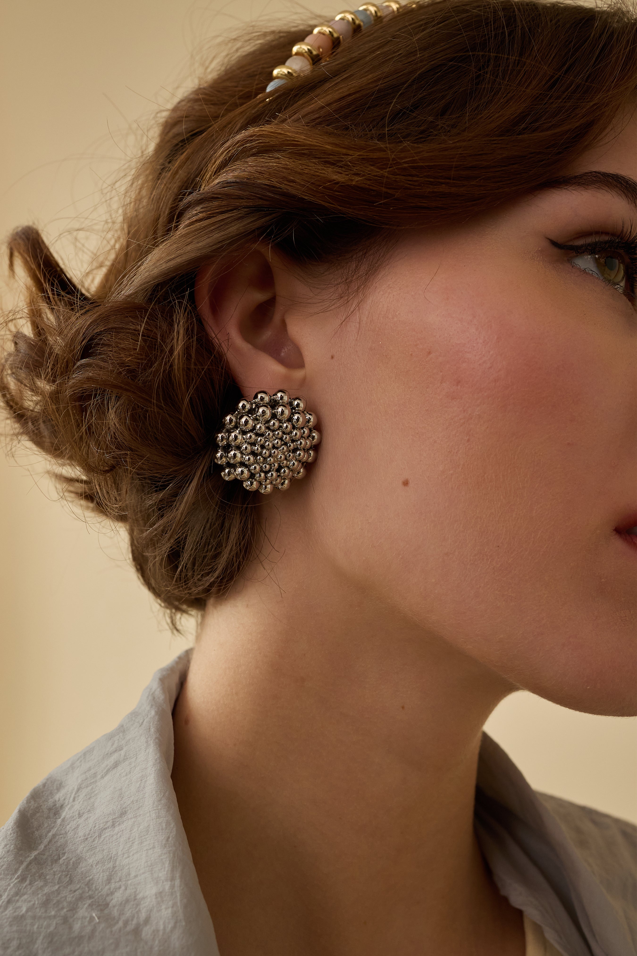 Zoe Ball Chain Button Earrings for Women - Trendy Gold & Silver Hoop Earrings - Perfect for Casual, Office & Party Wear