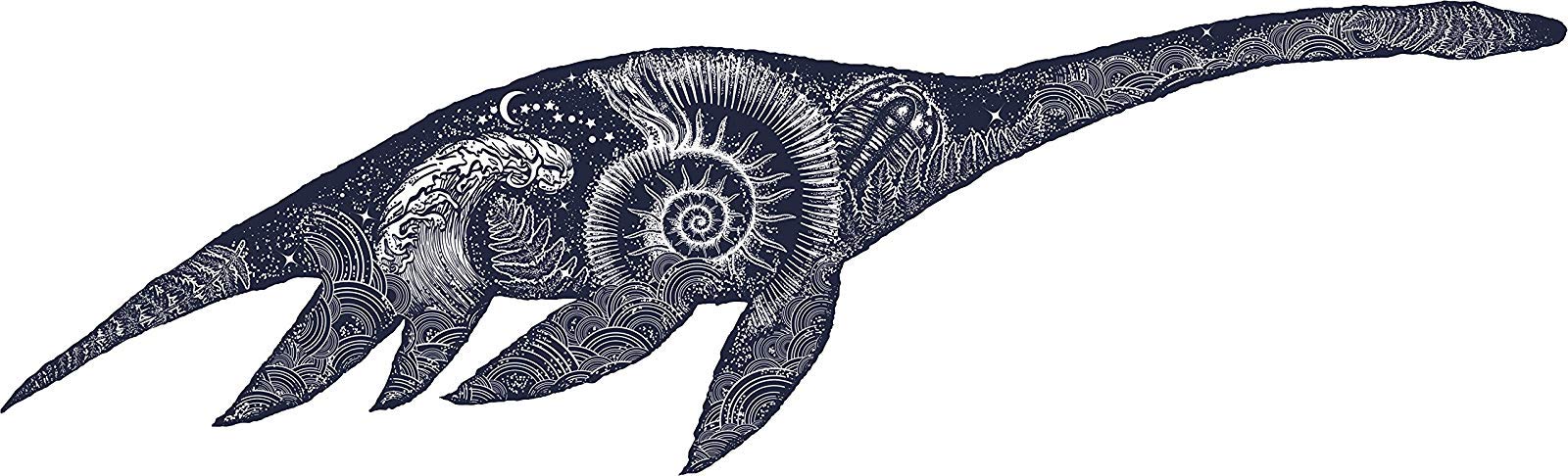 Dinosaur & Loch Ness Monster Silhouette Magnetic Vinyl Bumper Sticker - 4 Inch Wide Cool Double Exposure Design - Perfect for Cars, Lockers, Fridges & DIY Decoration