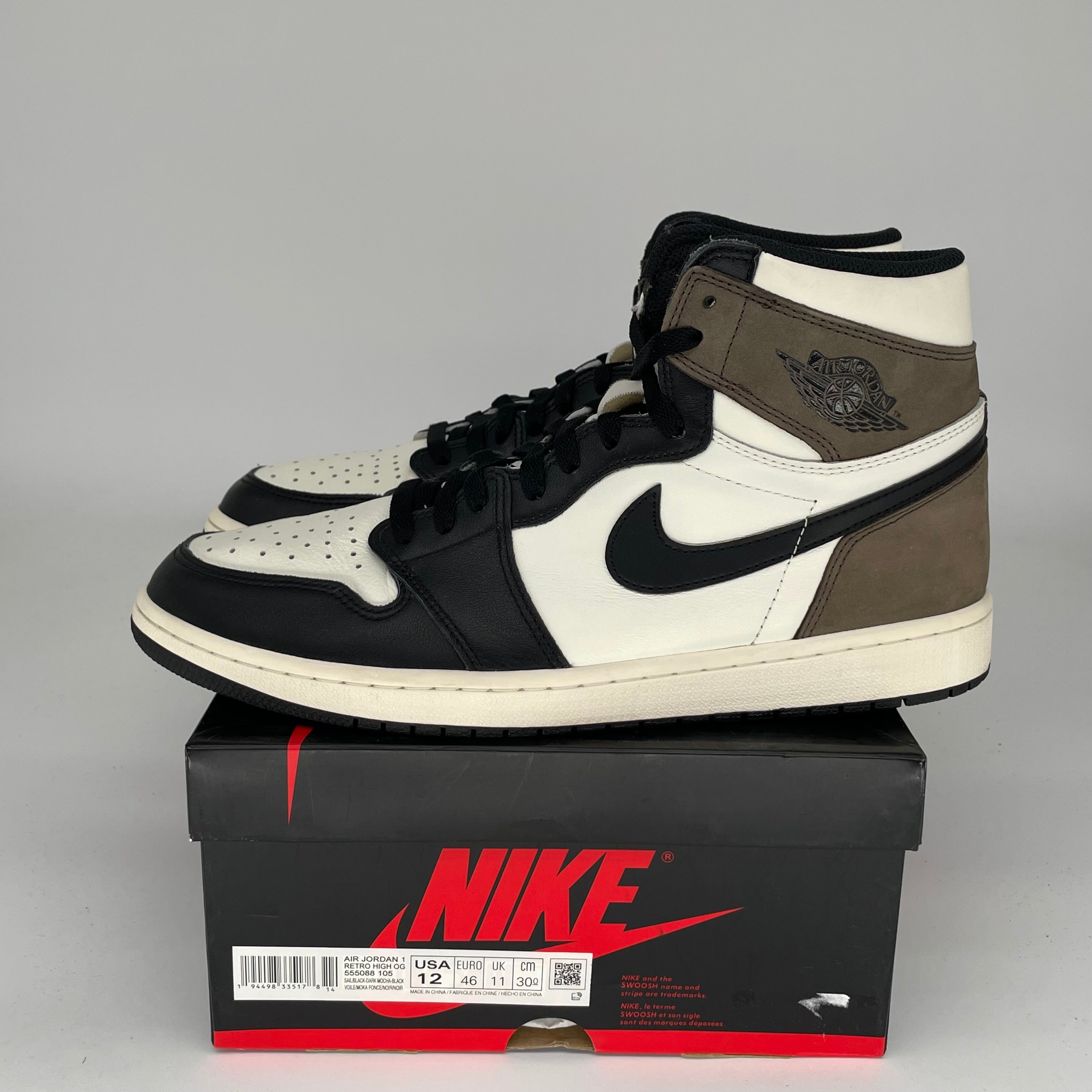Original Air Jordan 1 Retro High Dark Mocha - Men's Size 12 (555088-105) - Premium Basketball Sneakers for Streetwear & Casual Style
