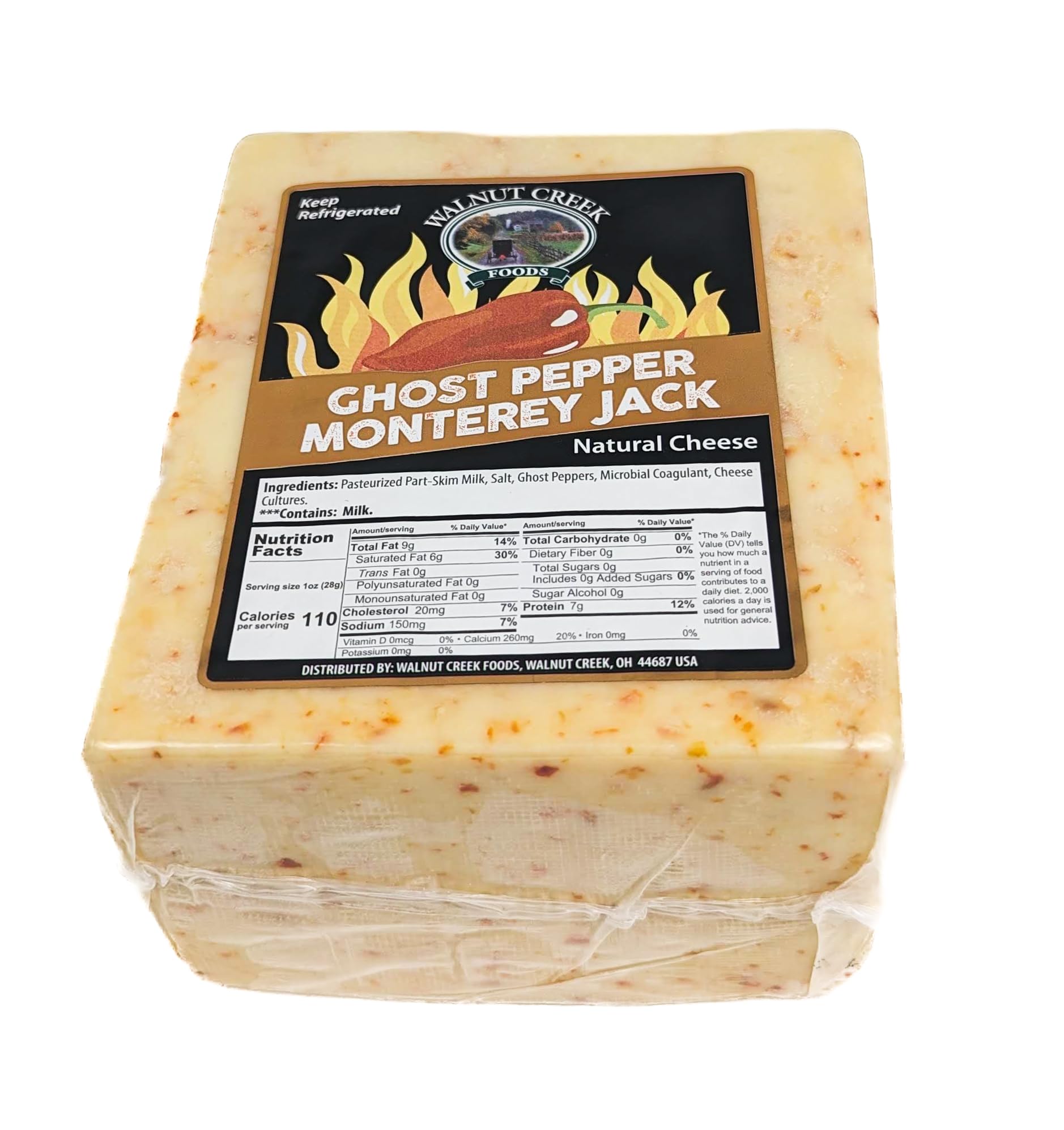 Ghost Pepper Monterey Jack Cheese - 1lb by Walnut Creek Foods | Spicy & Bold Flavor for Nachos, Burgers & Sandwiches | Premium Quality Cheese for Cooking & Snacking