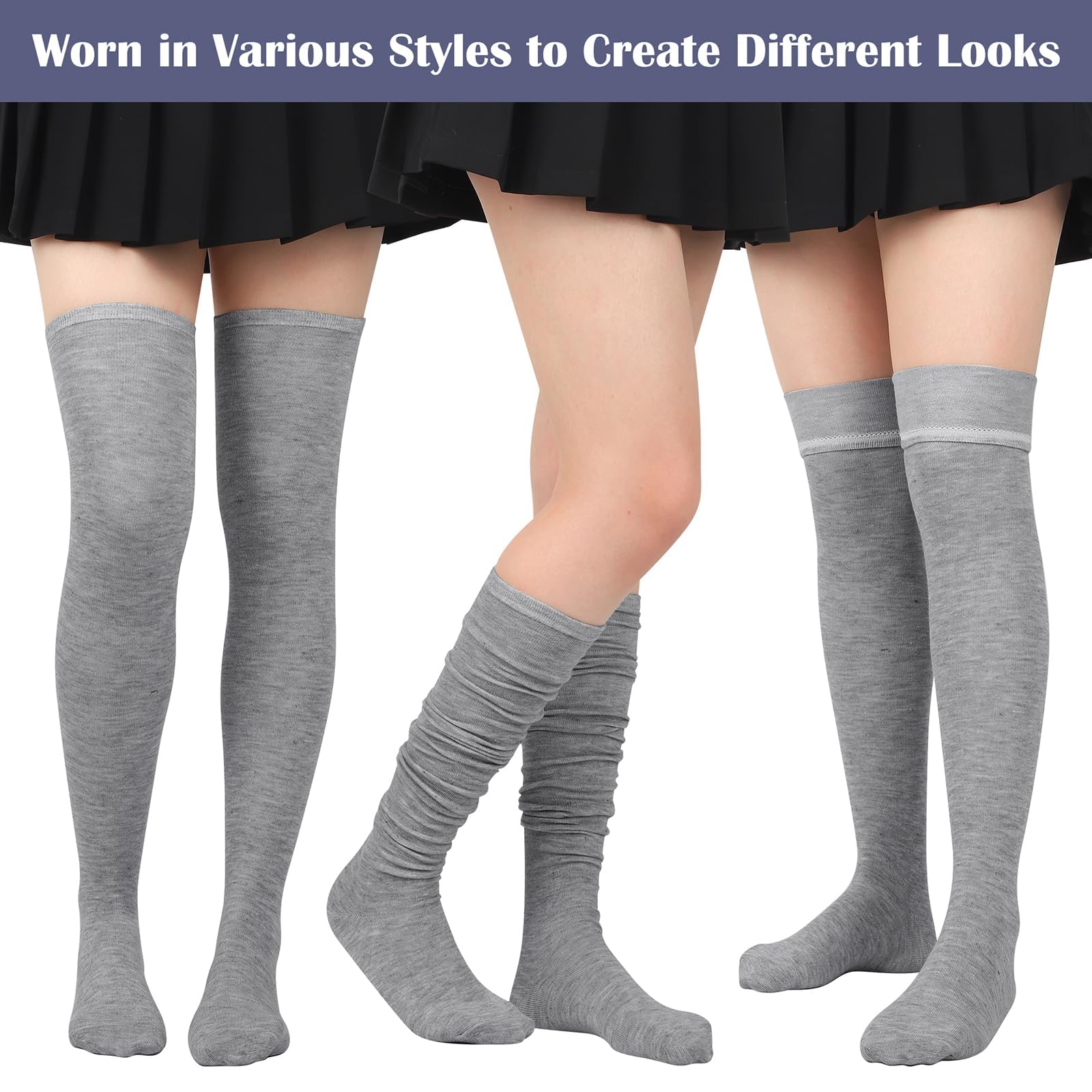 Aneco 5 Pairs Over Knee Socks for Women & Girls - Knee High Thigh Boot Stockings - Cosplay, Daily Wear & Fashion Outfits - Perfect for Winter, Boots & Stylish Looks