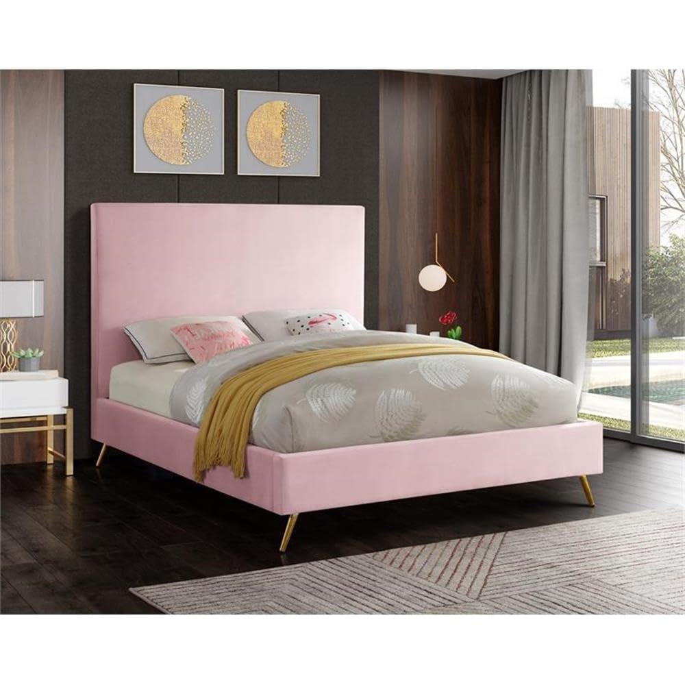 Meridian Furniture Jasmine Collection Modern Velvet Upholstered King Bed with Gold & Chrome Legs - 81
