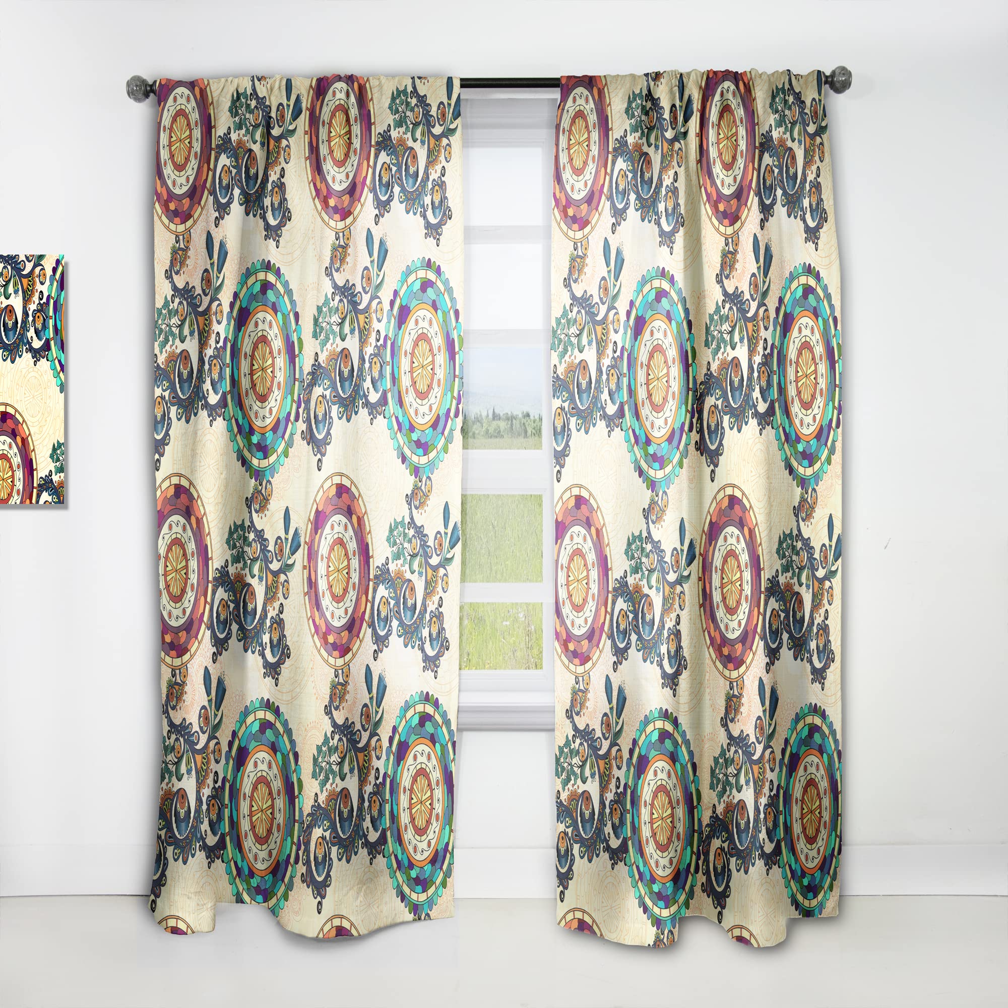 DesignQ Floral Paisley Ethnic Thermal Insulated Curtains - Single Panel 52x108 - Elegant Window Treatments for Bedroom & Living Room - Perfect for Home Decor, Privacy & Temperature Control
