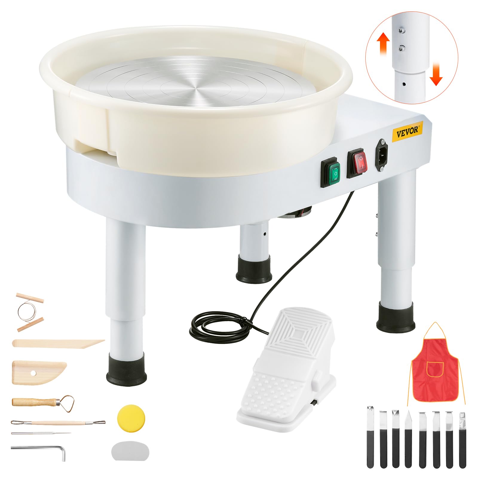 VEVOR 14 Inch 35cm Pottery Wheel for Adults & Beginners - 450W Professional Ceramic Clay Art Kit with Adjustable Lift Table, Foot Pedal & Detachable Basin - Perfect for Home Studio, DIY Crafts & Classroom Use - White