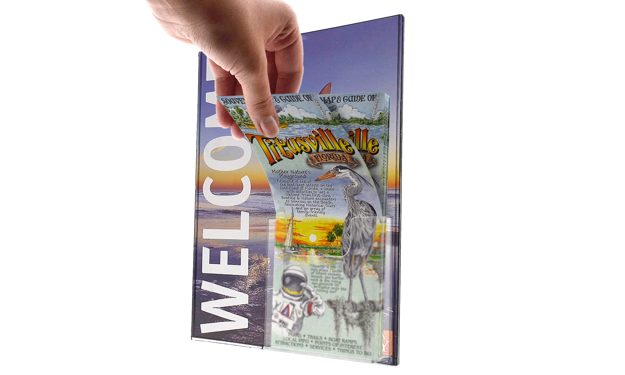 2 Pack Clear Acrylic Wall Sign Holder 8.5 x 11 Inch with Double Sided Tape & Trifold Pocket - Perfect for Museums, Tourist Attractions, Retail Stores and Office Bulletin Boards