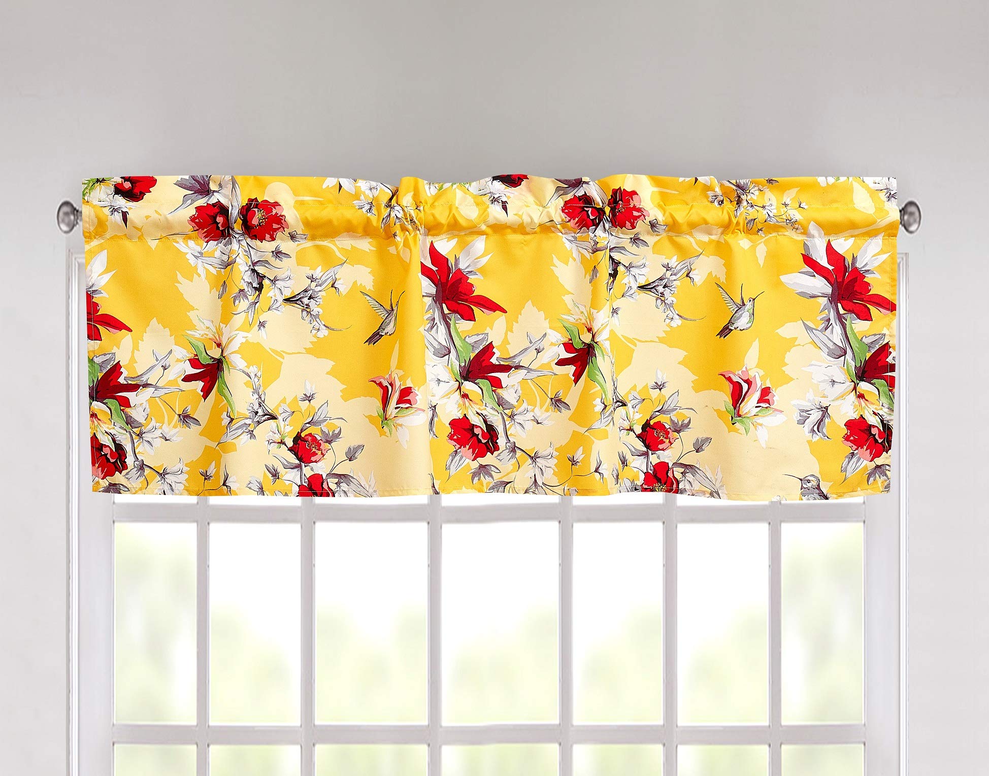 DaDalogy 9-Piece King Size Bedding Set - Yellow Hummingbird Botanical Duvet Cover, Fitted Sheet, Flat Sheet & Pillowcases with Window Curtain Valances | Soft Luxury Bed Sheets for Master Bedroom, Guest Room & Vacation Homes