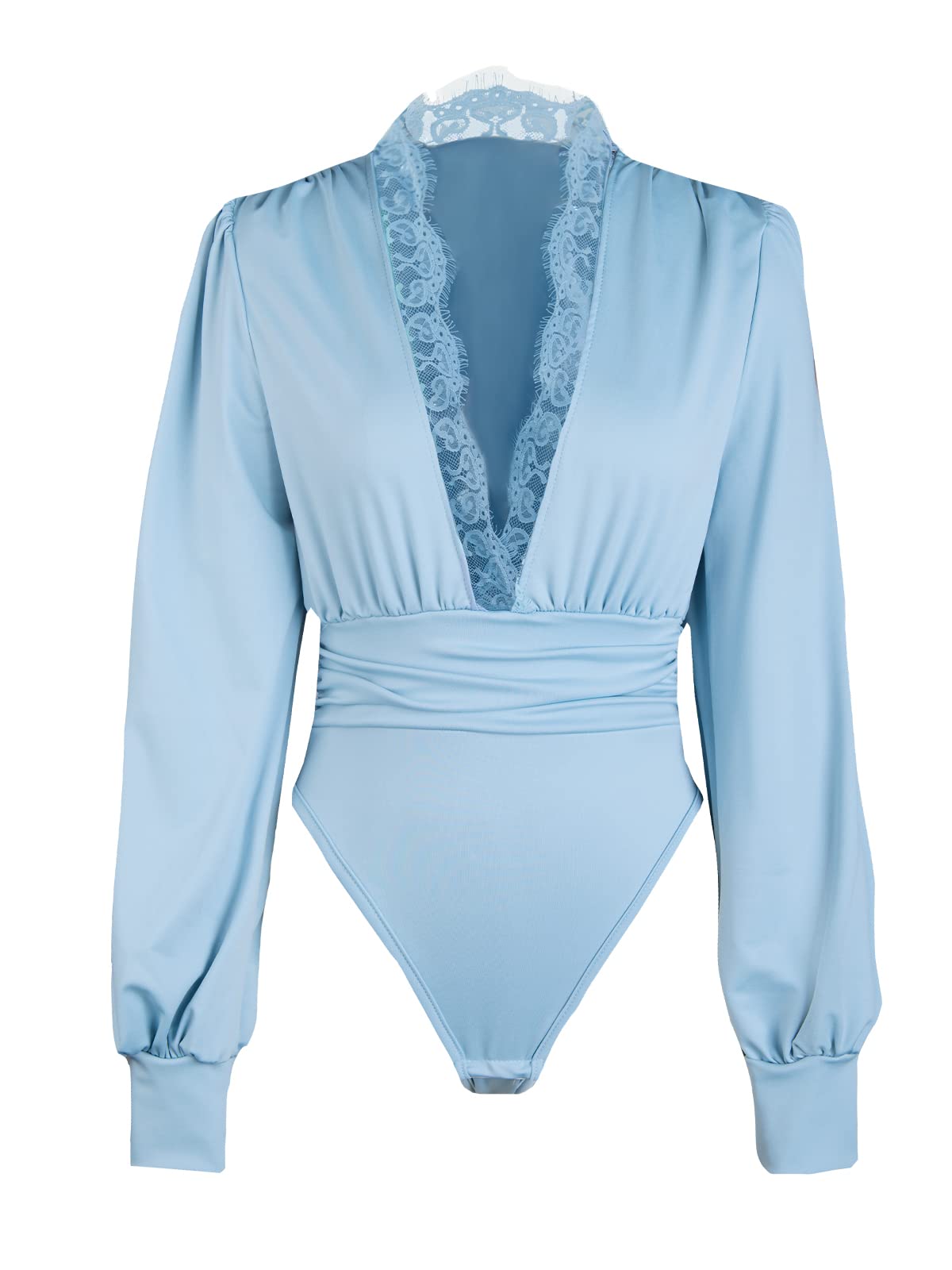 CUPSHE Women's Lace Plunge V-Neck Long Sleeve Bodysuit - Sexy Lingerie-Inspired Tops for Party, Date Night & Special Occasions