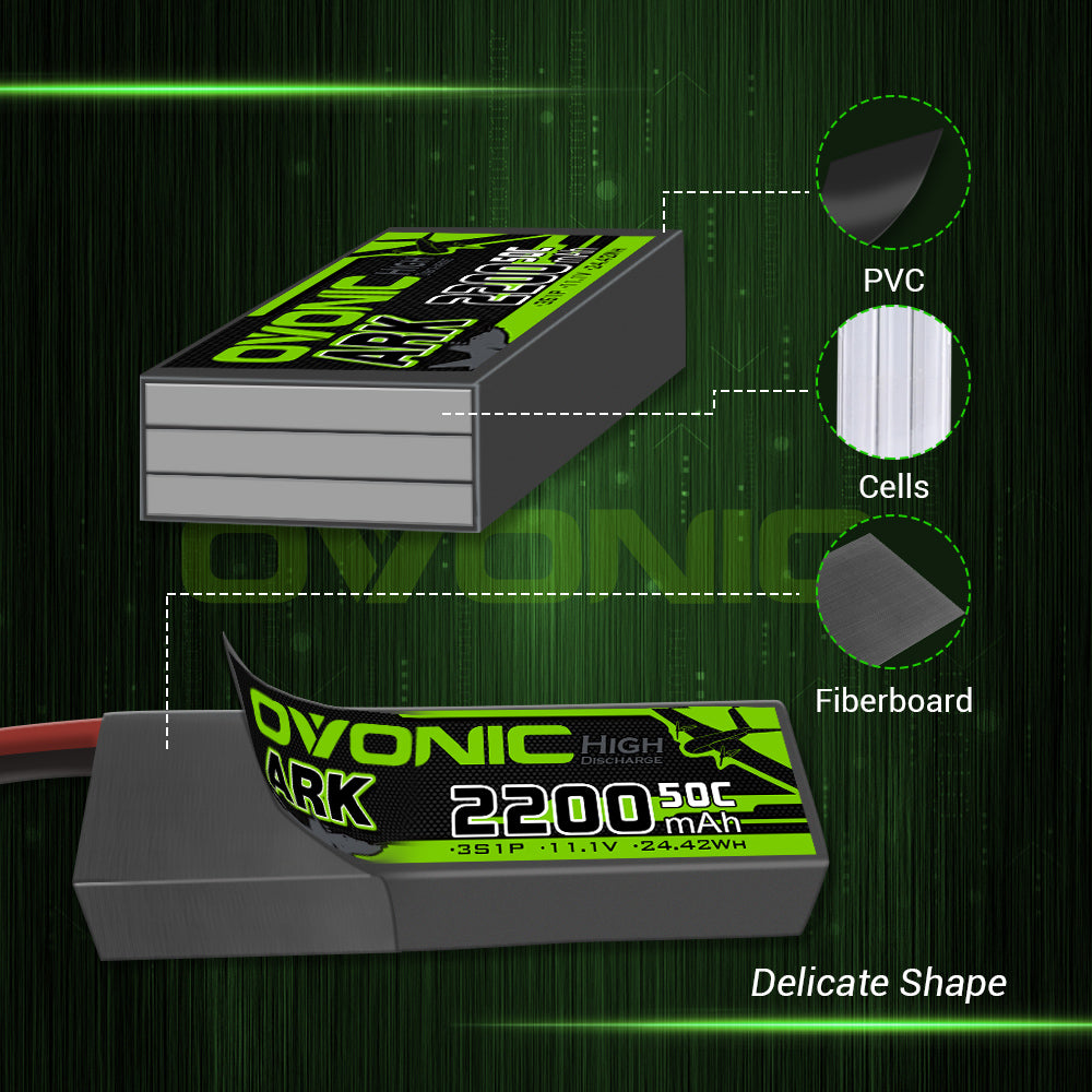 Ovonic ARK 50C 3S 11.1V 2200mAh LiPo Battery Pack with Deans Plug - High Performance RC Drone Battery for FPV Racing, Quadcopters & RC Cars