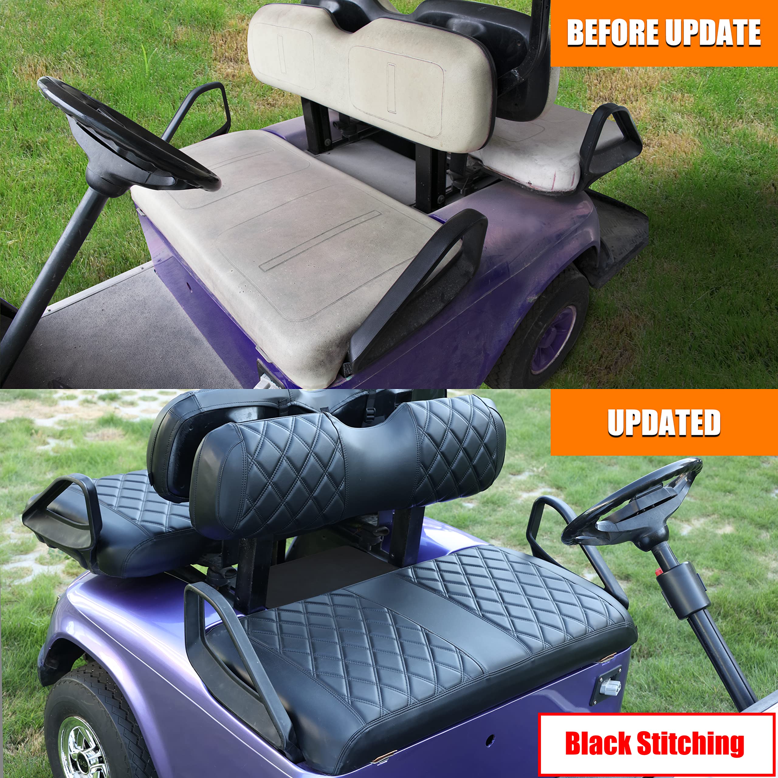 Premium EZGO TXT Golf Cart Seat Cover - No Stapler Required, Diamond Stitch Vinyl Replacement with Black Stitching | Weatherproof & Comfortable Upgrade for Golf Carts | Perfect for Golf Courses, Resorts & Personal Use