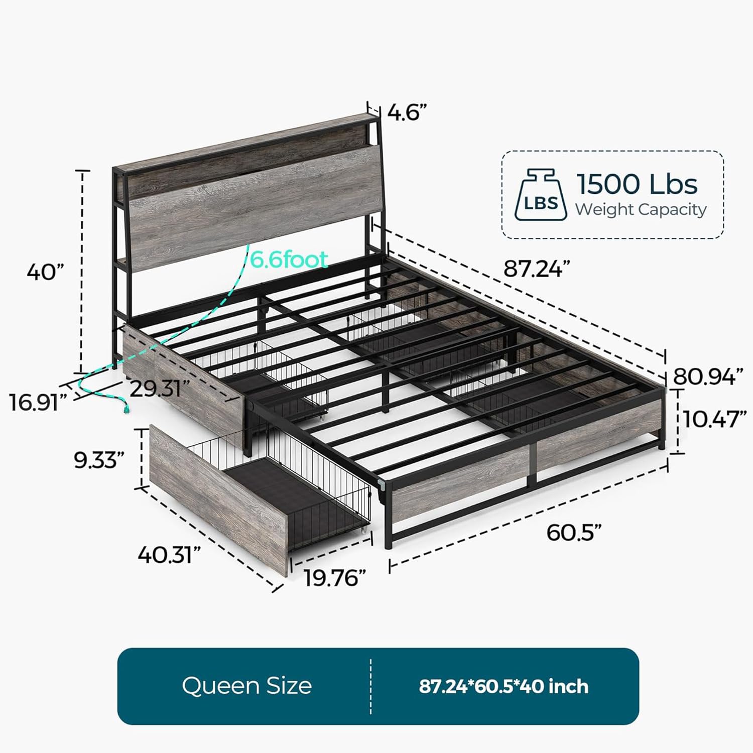 LINSY Queen Size Bed Frame with 4 Storage Drawers, RGB LED Lights & USB Fast Charger - Modern Platform Bed with Headboard, Easy Assembly, No Box Spring Needed (Greige) - Perfect for Small Bedrooms, Guest Rooms & Gaming Setups