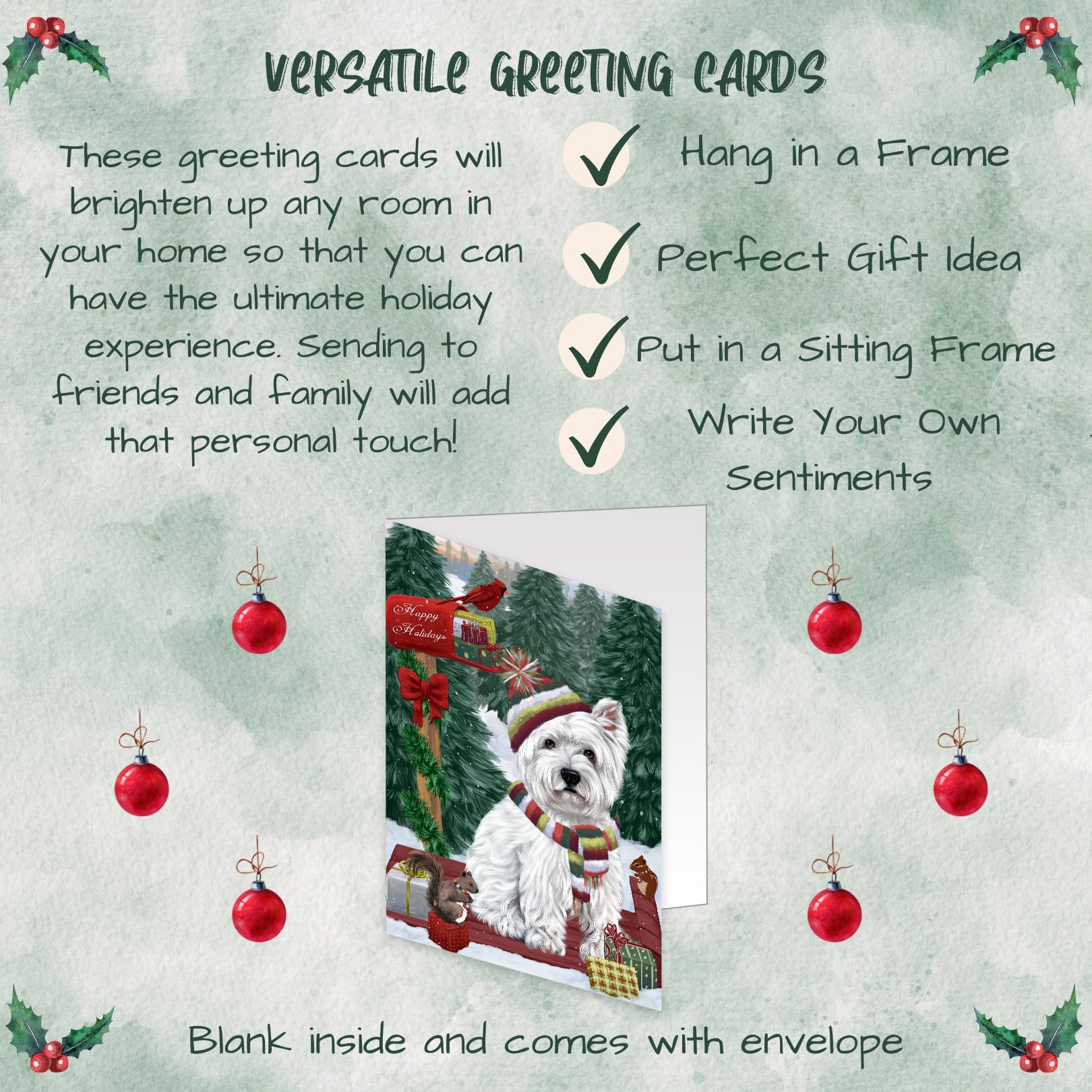 Merry Christmas Woodland Sled West Highland Terrier Dog Greeting Cards - 10 Adorable Pet Invitation Cards with Envelopes - Festive Holiday Pet Artwork for Christmas Wishes (Perfect for Pet Lovers, Holiday Mailings & Seasonal Decor)