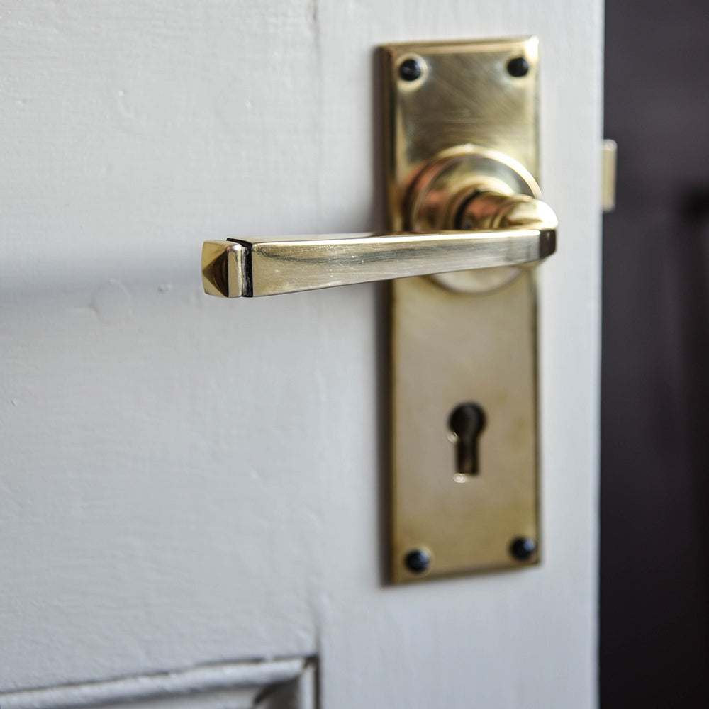 Vintage Antique Brass Avon Lever Lock Door Handles - Classic & Durable Entry Door Hardware for Home, Office & Commercial Use