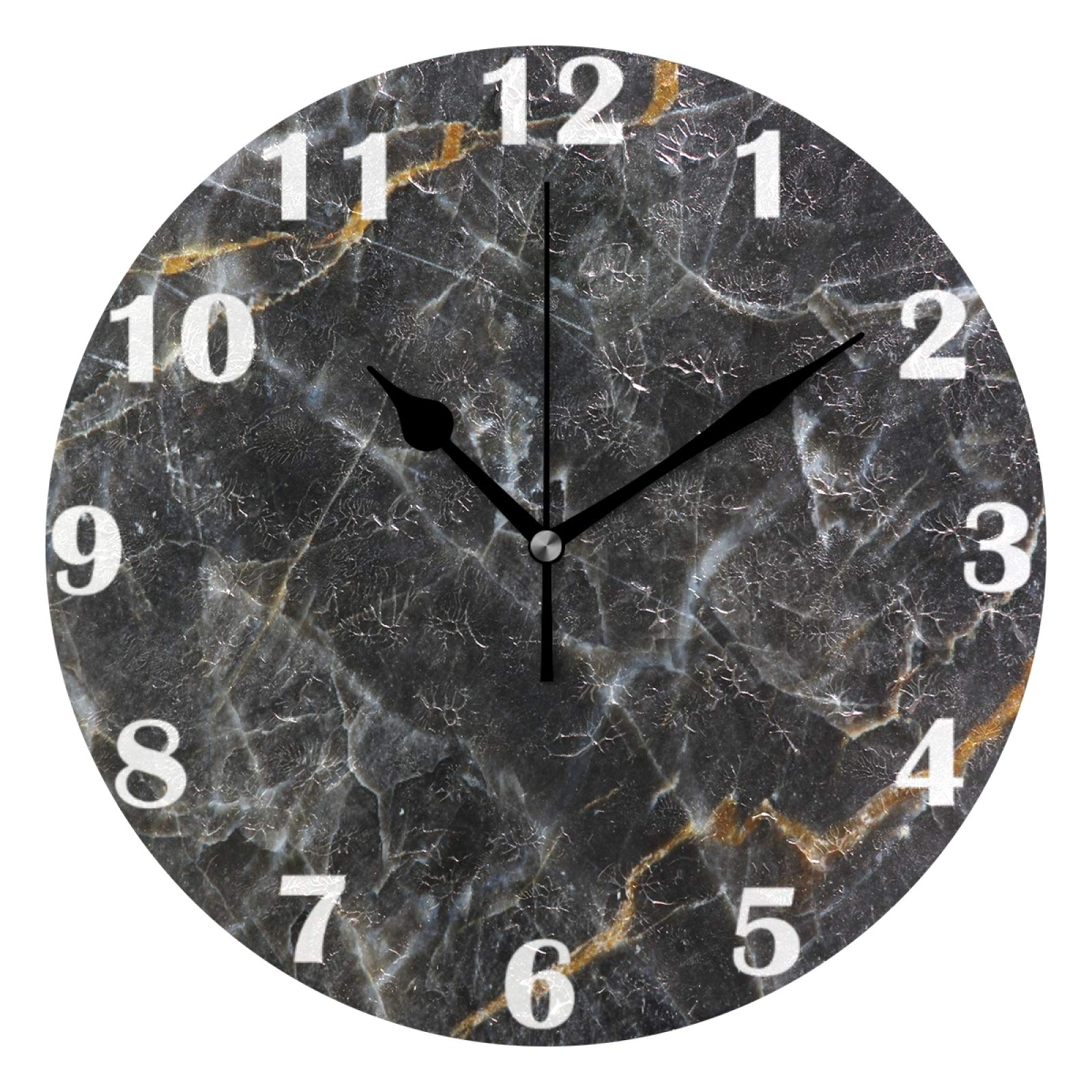 10 Inch Gold and White Marble Wall Clock - Silent Non-Ticking Quartz Analog Clock with Dark Gray Marbling - Battery Operated for Home, Office, Bedroom & Living Room Decor | Perfect for Wall Mounting or Desk Display