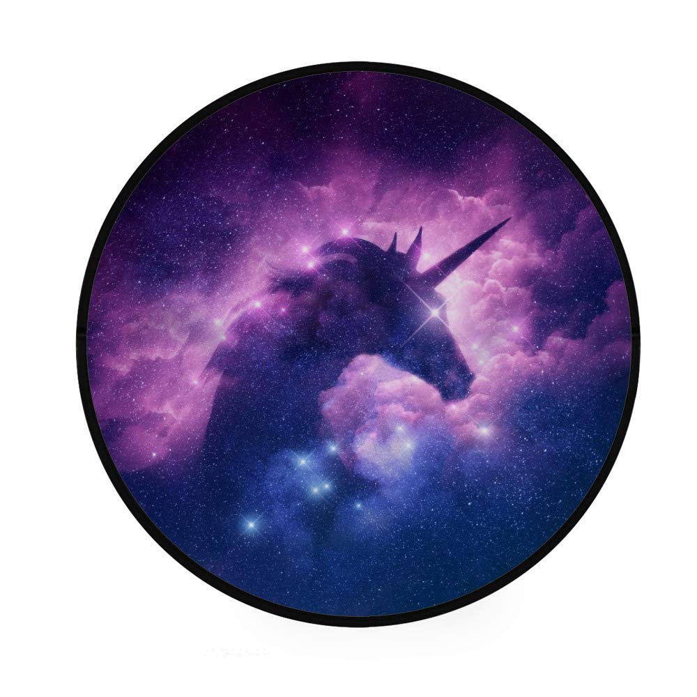 Galaxy Unicorn Nebula Round Area Rug - 4' Diameter Non-Slip Polyester Floor Mat for Living Room, Bedroom & Kids Play Area | Soft Yoga Mat for Home Decor & Meditation Space