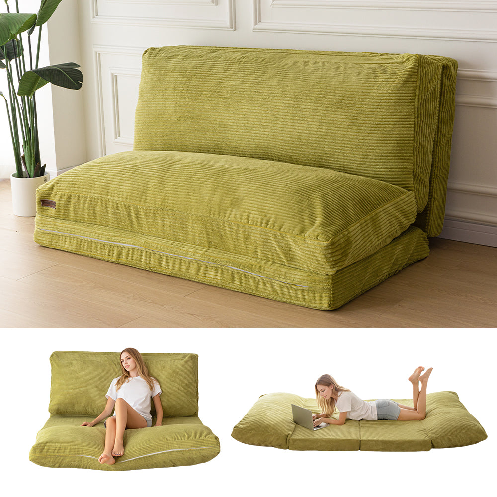 MAXYOYO Corduroy Bean Bag Sofa Bed - Washable Green Floor Couch for Living Room, Bedroom & Game Room - Comfortable Lounge Chair for Relaxing, Reading & Napping