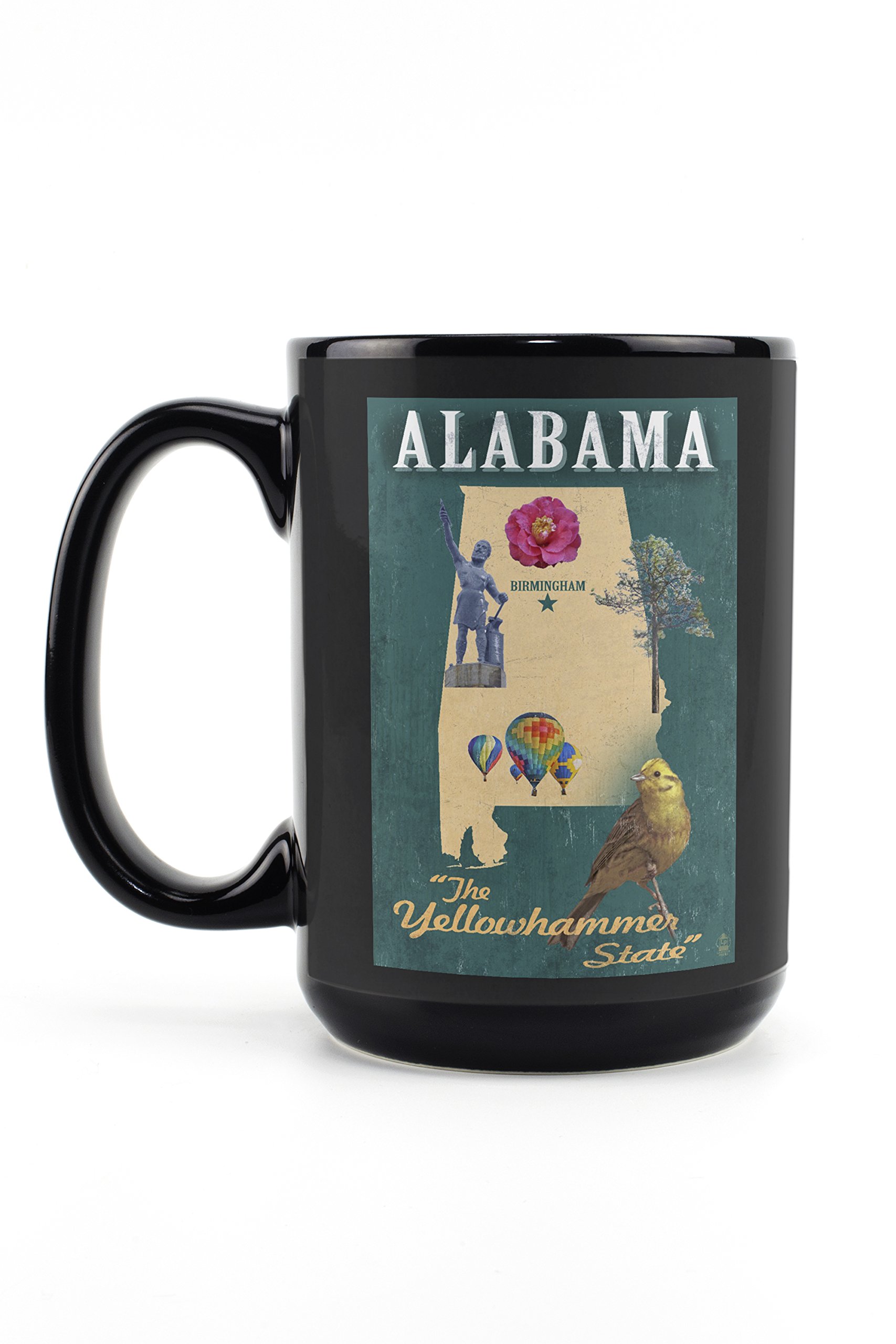 Birmingham Alabama State Icons 15oz Black Ceramic Coffee Mug - Microwave & Dishwasher Safe - Perfect for Home, Office & Gifts