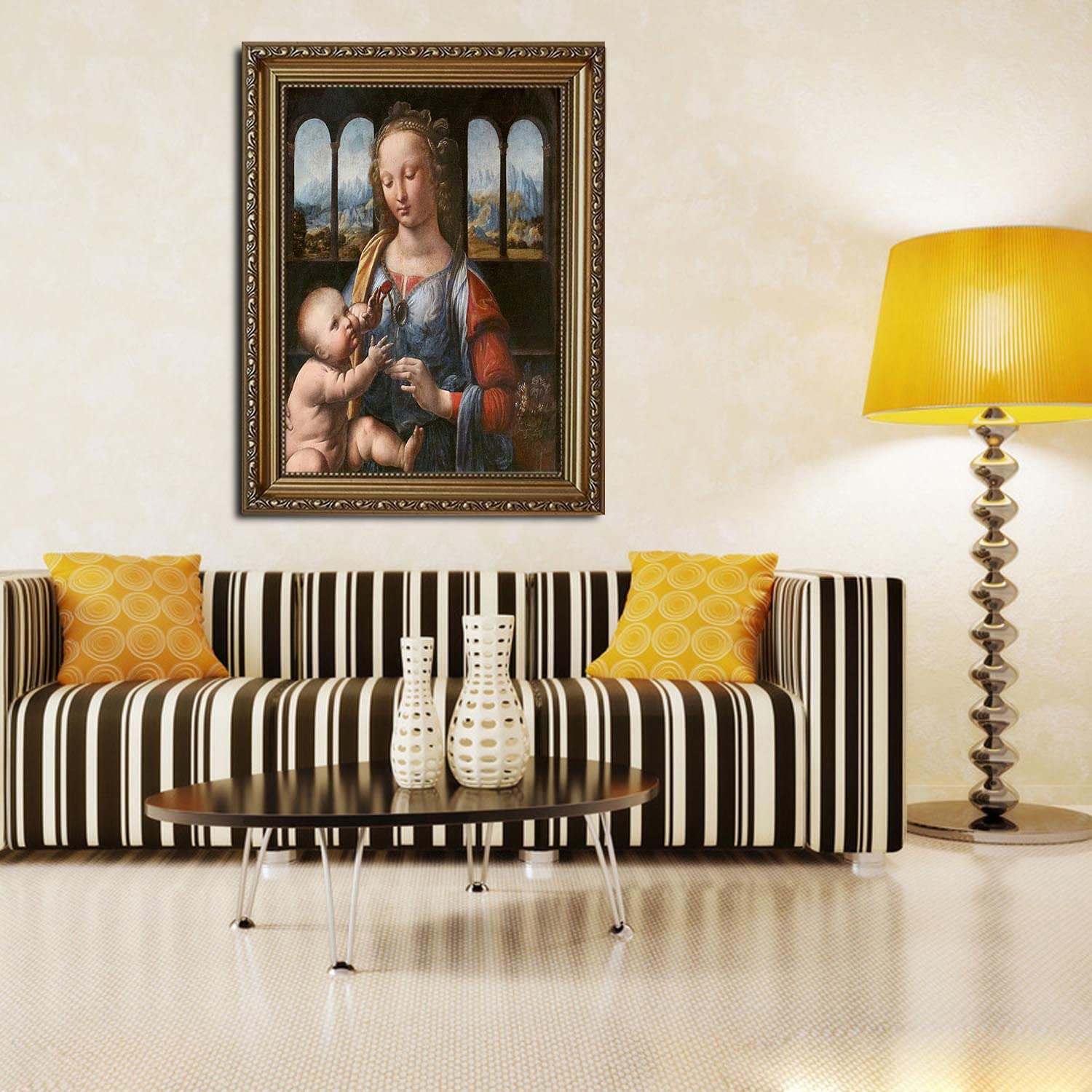Da Vinci Canvas Wall Art - Madonna of The Carnation Framed Painting, Large Ready to Hang Canvas Print for Bedroom, Office & Living Room Decor | Renaissance Art, Home & Office Wall Decor