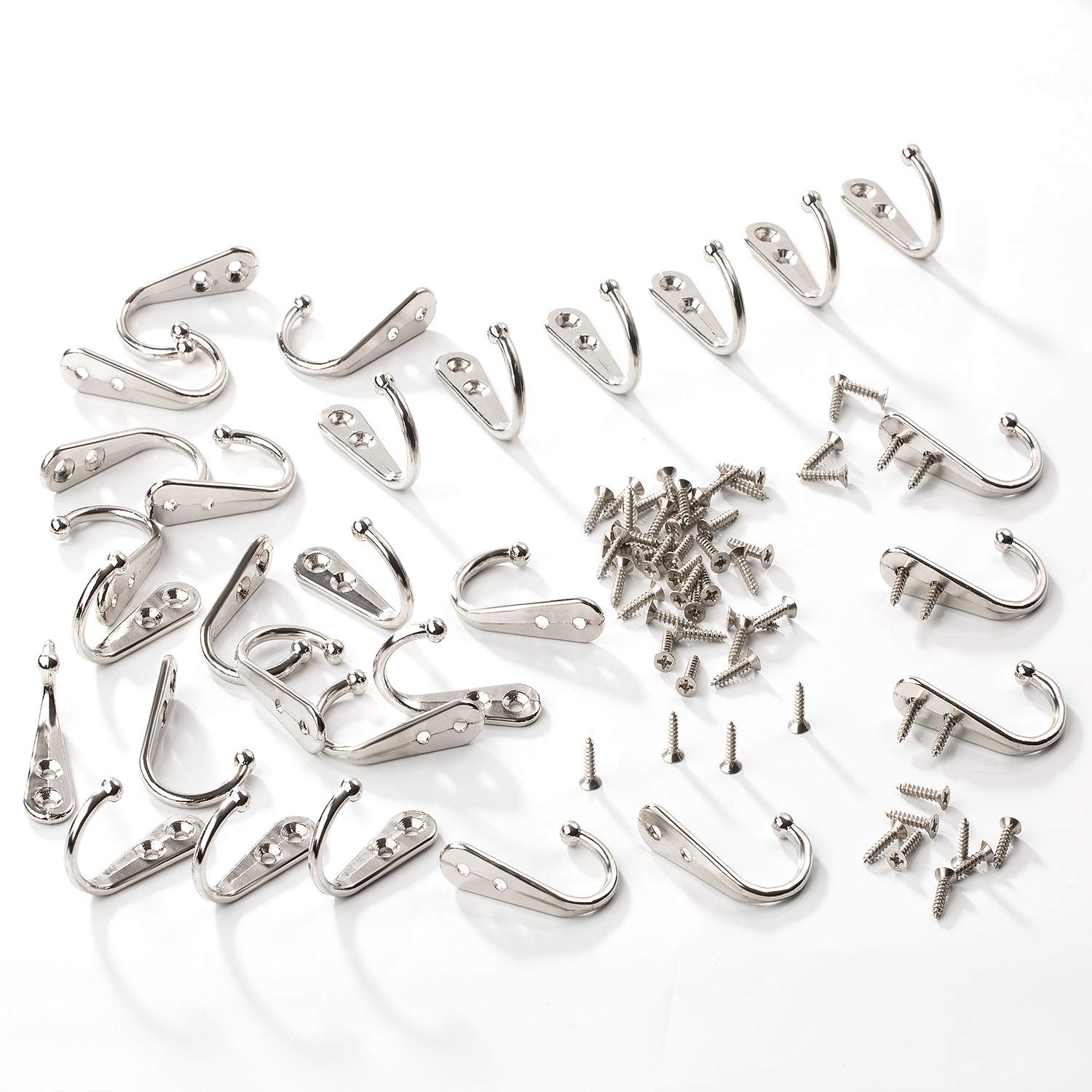 30-Piece Heavy Duty Wall Mounted Coat Hooks - Rustic Silver Hangers with 60 Screws for Bathroom, Kitchen, Garage & Entryway - Sturdy Robe Hooks for Jackets, Hats, Bags & Towels (Perfect for Home Organization & Space Saving)