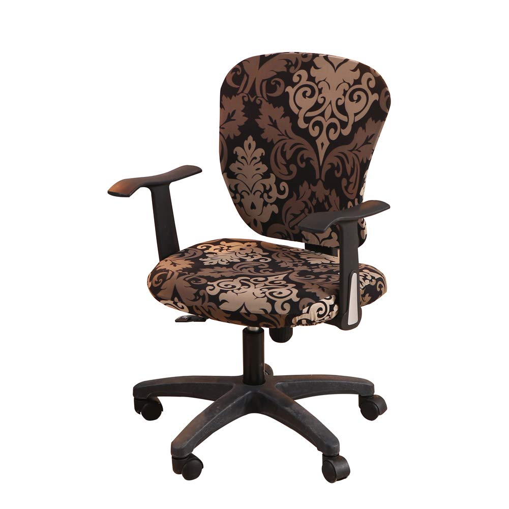 Premium Split Protective Stretchable Polyester Office Chair Cover - Universal Fit for Desk Task & Rotating Chairs, Black Brown - Perfect for Home Office, Conference Rooms & Workspaces
