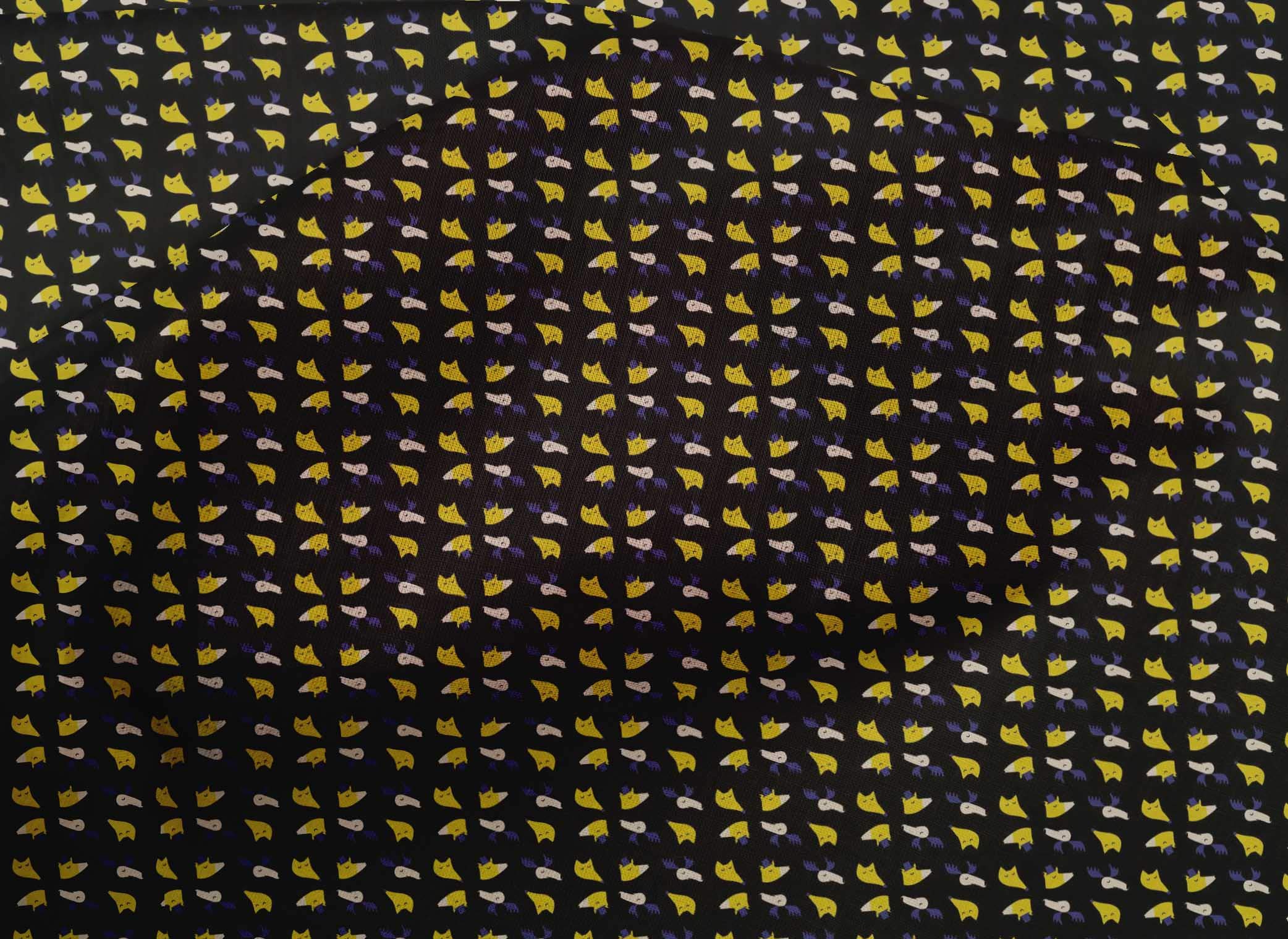 oneOone 100% Cotton Poplin Fabric - Black Deer & Fox Face Cartoon Print Dress Material (42 Inch Wide) | Perfect for DIY Dresses, Quilting & Home Decor Projects
