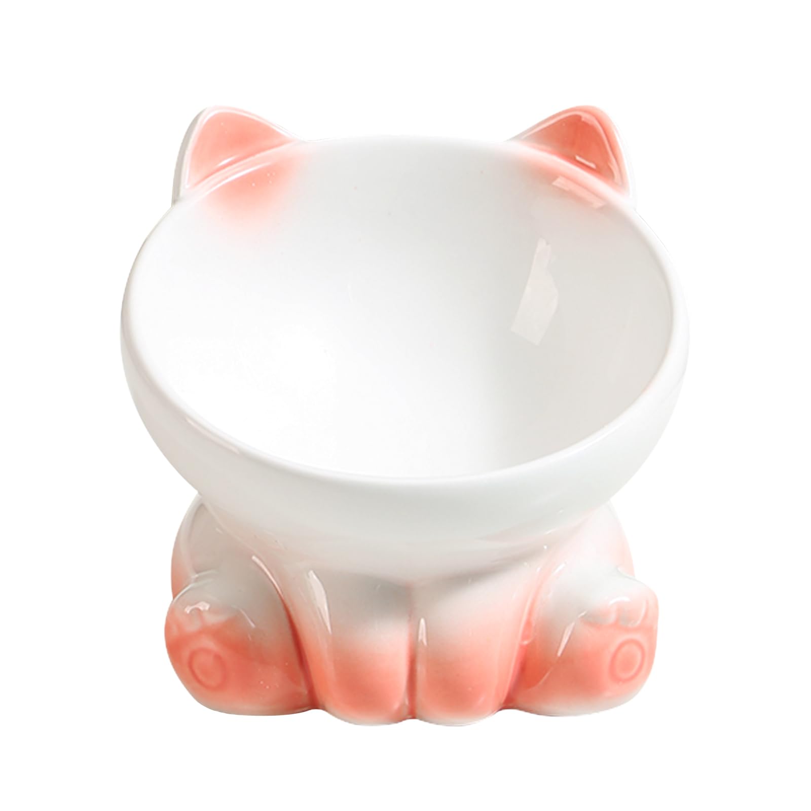 Elevated Cat Bowls for Indoor Cats - Whisker-Friendly Tilted Ceramic Cat Food Dish with Gradient Design (White & Pink) - Perfect for All Ages, Reduces Neck Strain & Messy Eating - Ideal for Small Spaces, Kitchen Countertops or Pet Feeding Stations