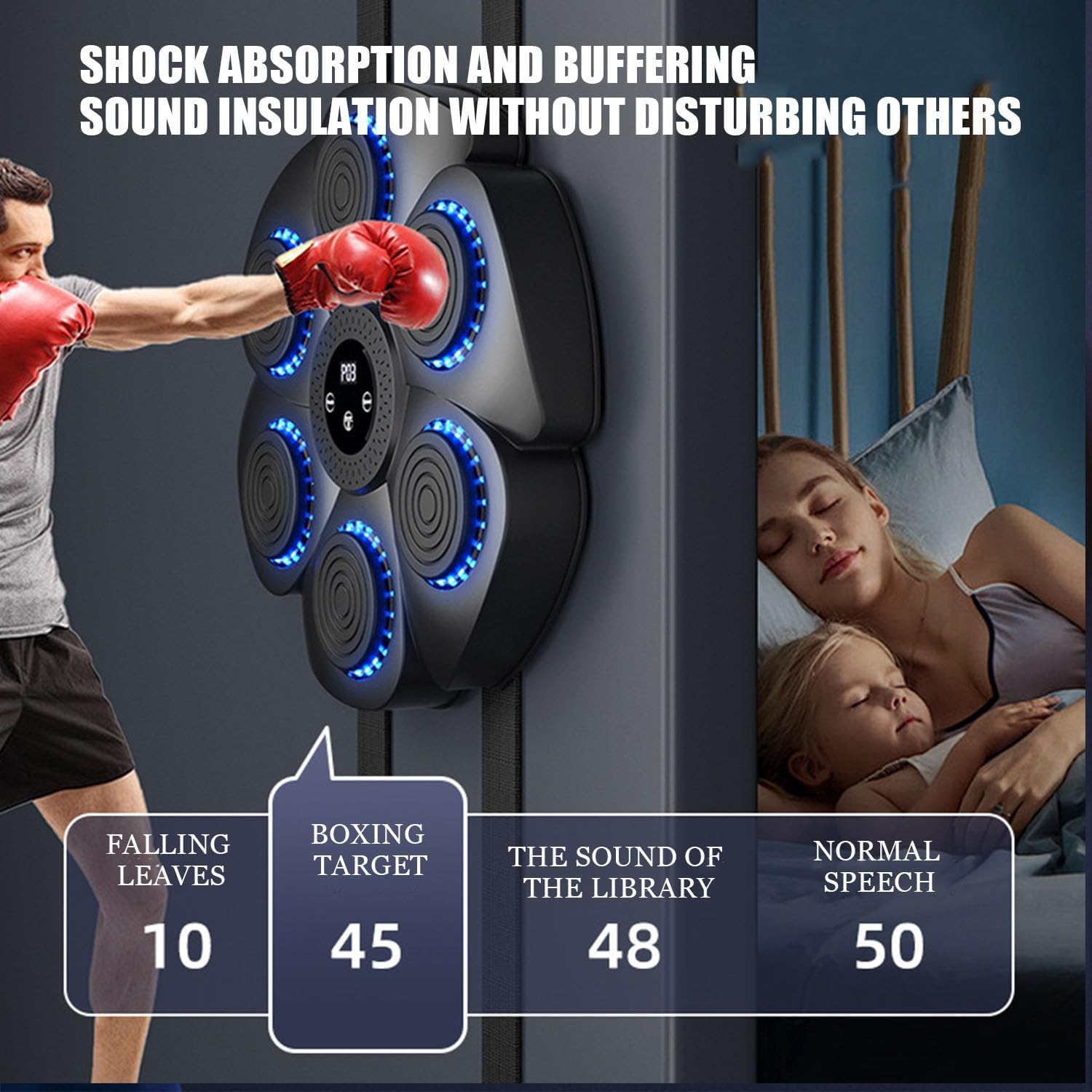 Puncheffy Upgraded Bluetooth Music Boxing Machine - Wall Mounted Smart Punching Bag for Adults & Kids, Adjustable Levels for Home Gym, Cardio Workout & Stress Relief