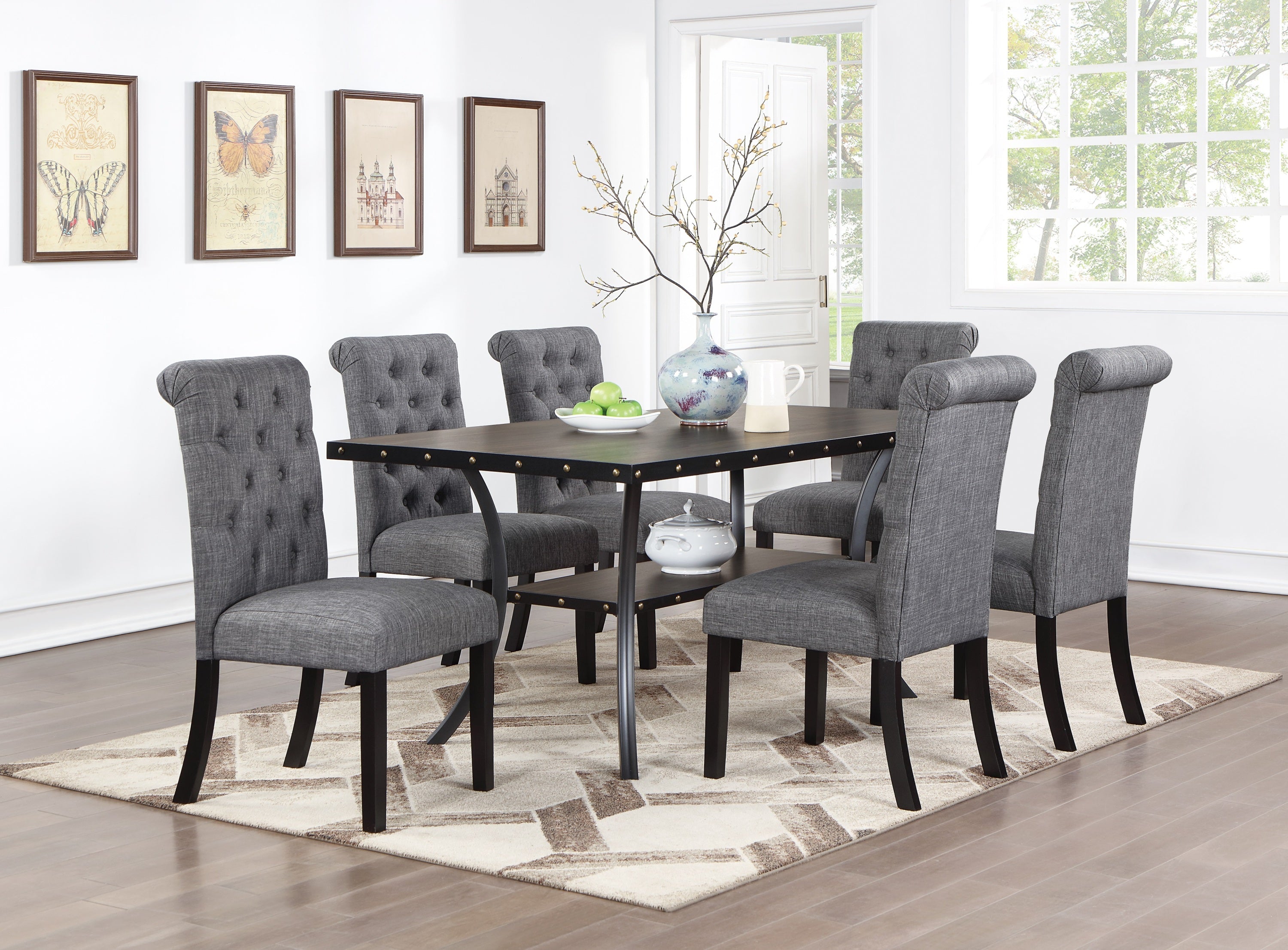 Set of 2 Modern Charcoal Gray Fabric Dining Chairs with Plush Cushions & Tufted Back - Comfortable Kitchen & Dining Room Side Chairs for Home Decor