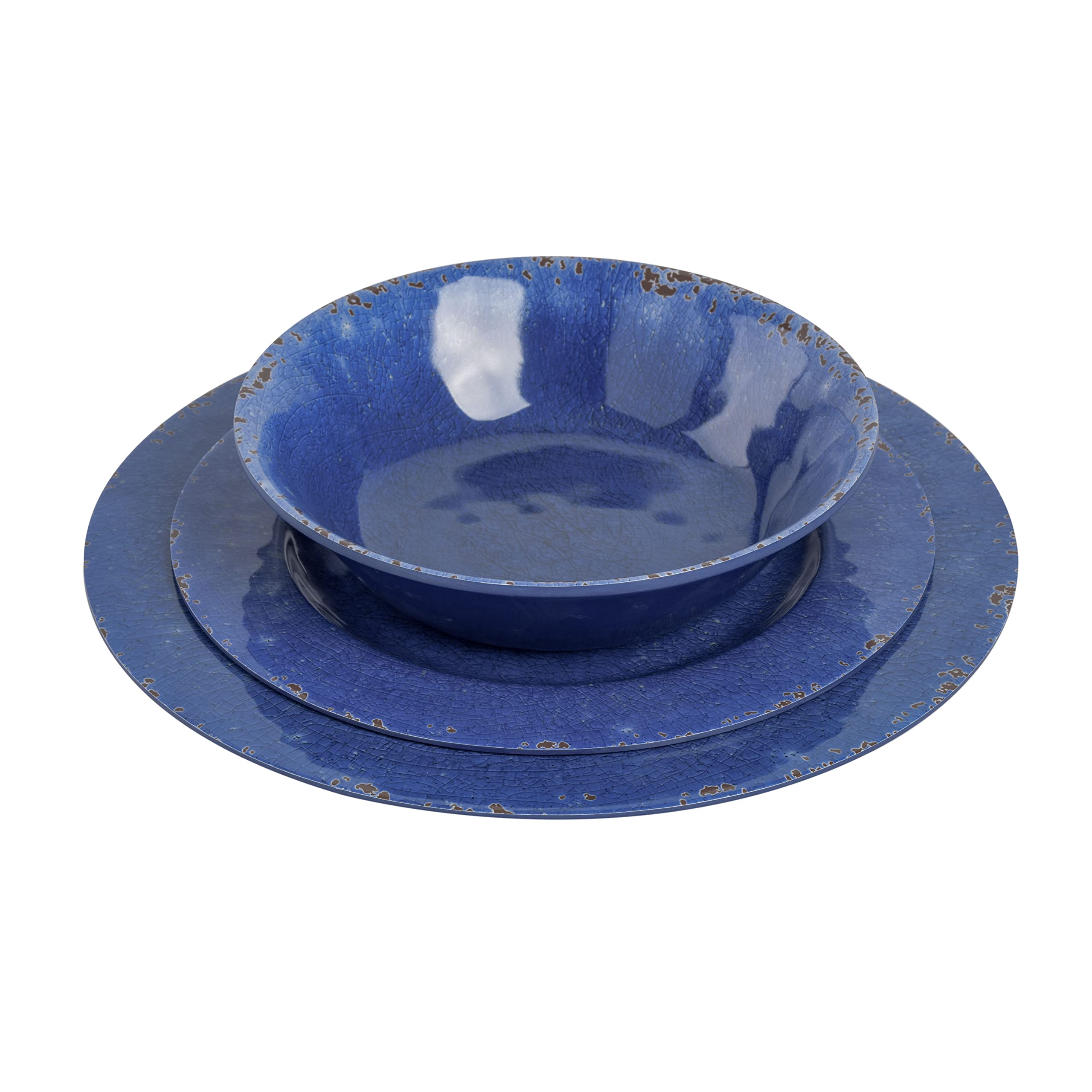 Gibson Home Mauna Melamine Dinnerware Set for 4 - 12-Piece Shatterproof Plates & Bowls in Cobalt Rustic - Perfect for Outdoor Dining, Picnics, and Camping