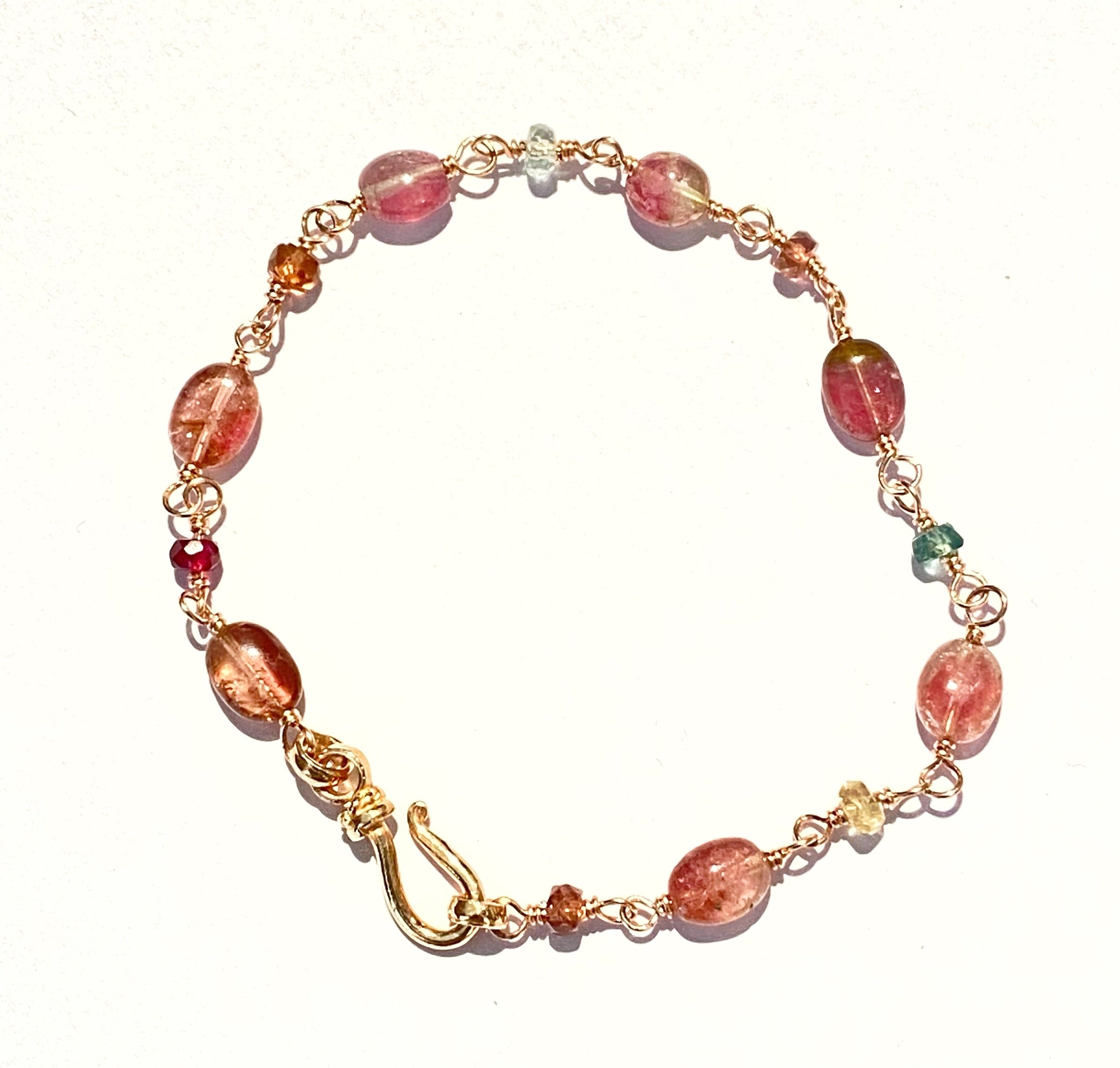 Watermelon Tourmaline Rose Gold Filled Rosary Bracelet - Wire Wrapped Healing Crystal Jewelry for Meditation, Prayer & Spiritual Protection