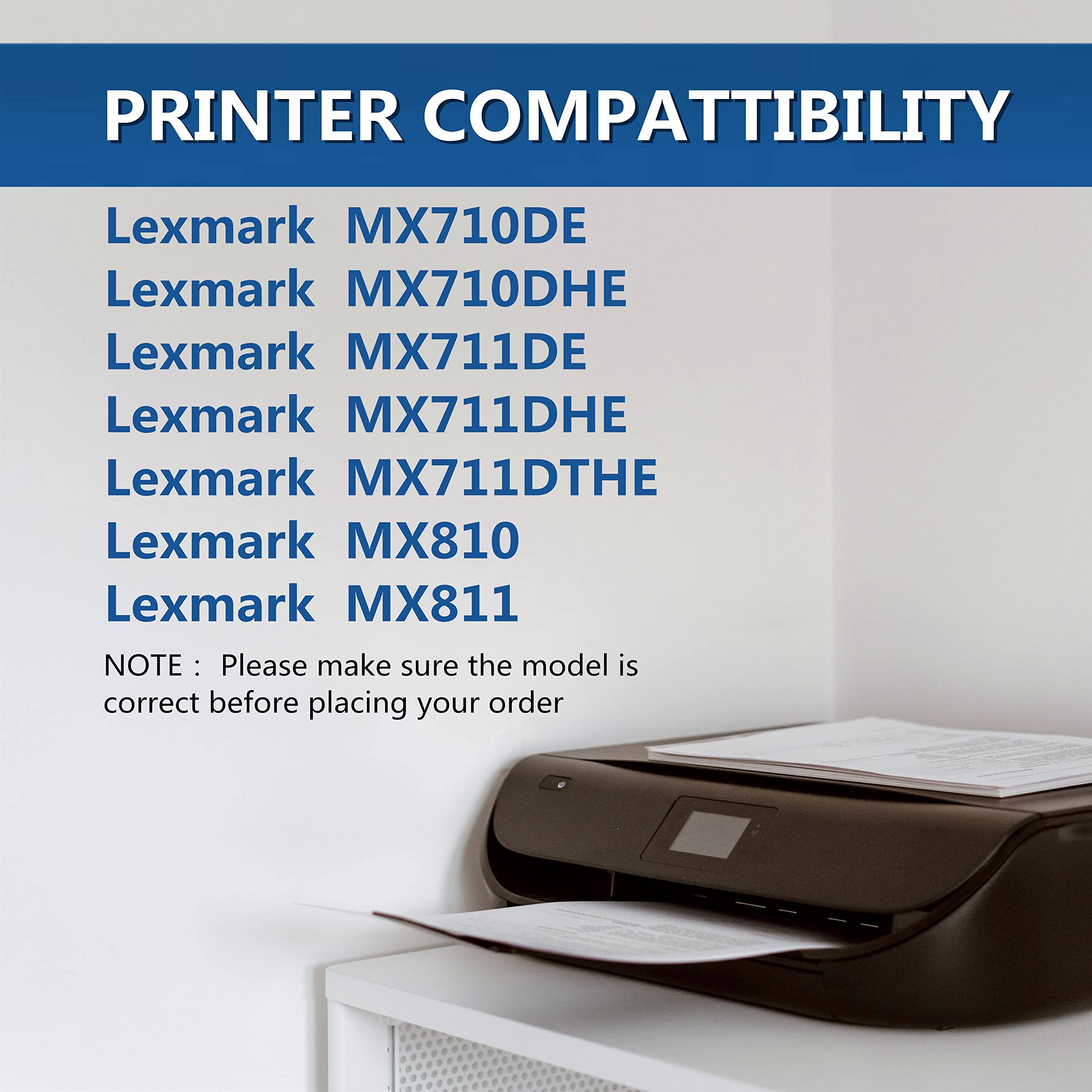 Remanufactured Toner Cartridge Replacement for Lexmark MX710DE MX710DHE MX711DE MX711DHE MX711DTHE MX810 MX811 Series (2 Black, 6000 Pages) - High Yield Printing for Office & Home Use