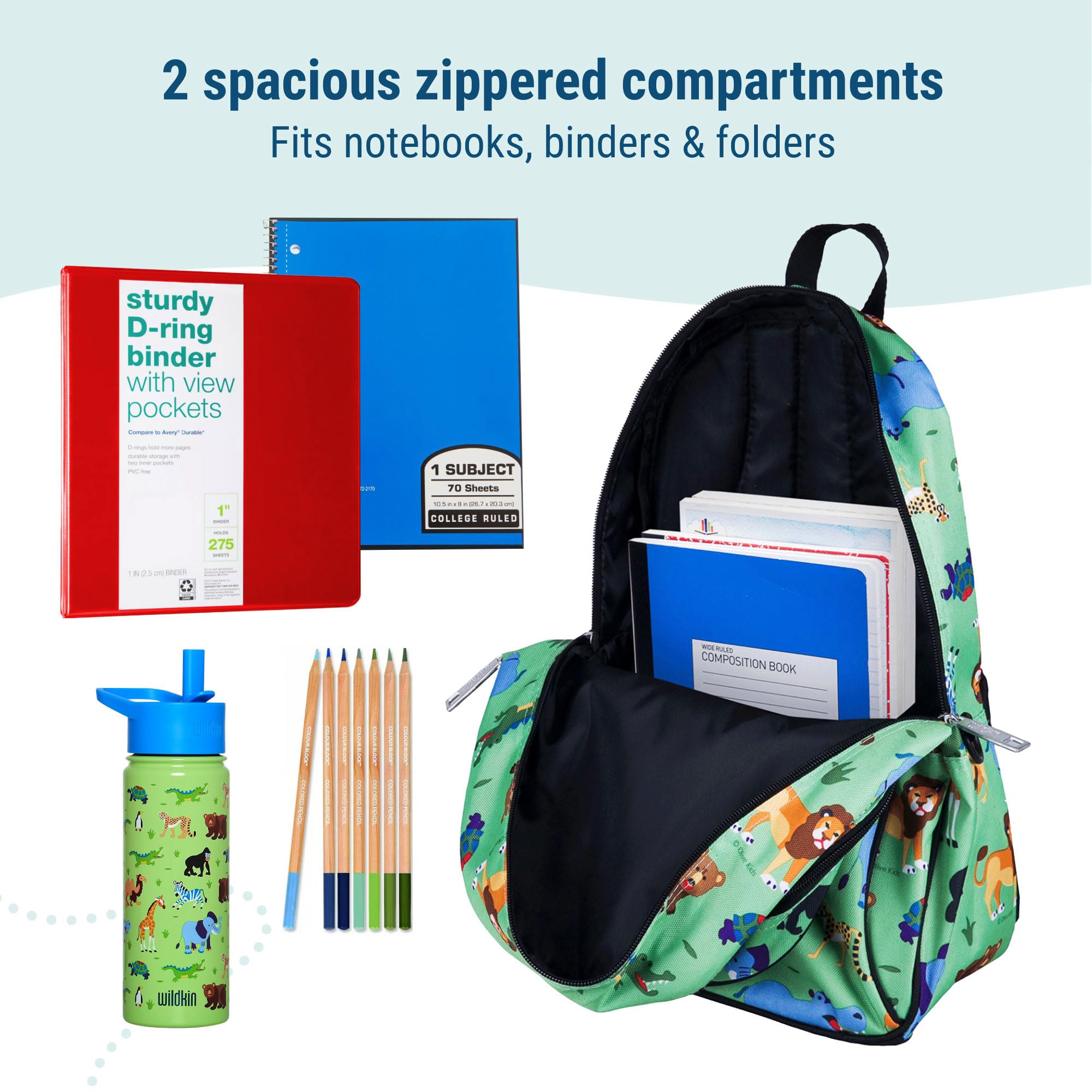 Wildkin 15-inch Kids Backpack for Boys & Girls - Durable Padded School Backpack with Adjustable Straps - Wild Animals Print - Perfect for School, Travel & Day Trips