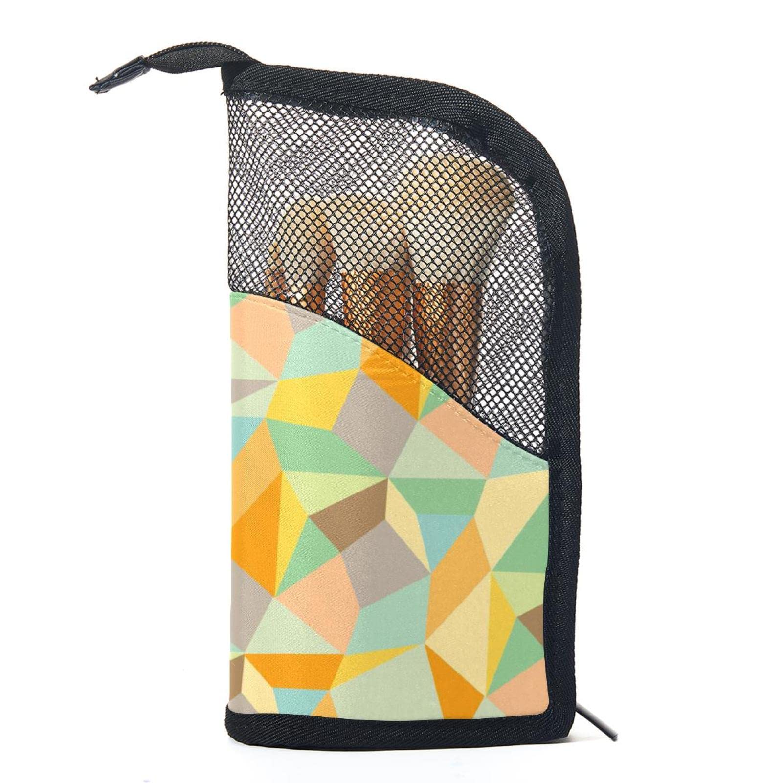 Rainbow Geometric Makeup Brush Organizer Bag with 12 Slots - Portable Travel Cosmetic Brush Holder Case for Professional Makeup Artists & Beginners - Perfect for Home, Travel, and Salon Use