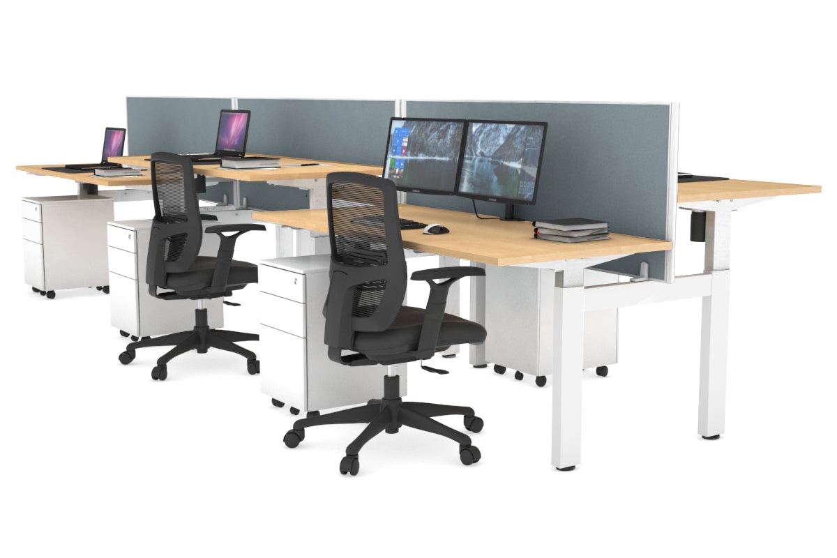 Adjustable 6-Person H Bench Workstation with White Frame - 1200L x 700W - Perfect for Office, Classroom, or Conference Room Use