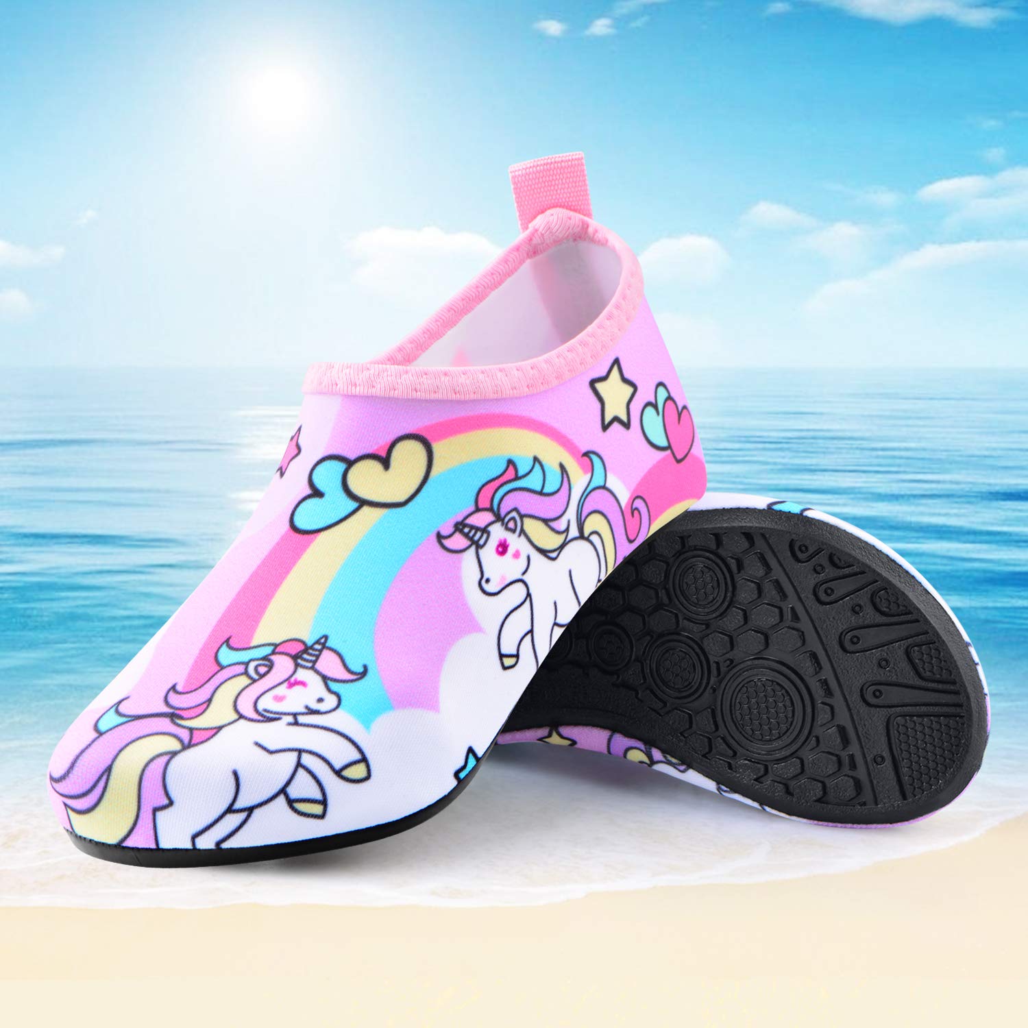 **Sunnywoo Kids Water Shoes for Boys & Girls - Quick-Dry Non-Slip Aqua Socks for Swimming, Beach, Pool & Outdoor Sports - Barefoot Water Skin Shoes for Toddlers & Children**