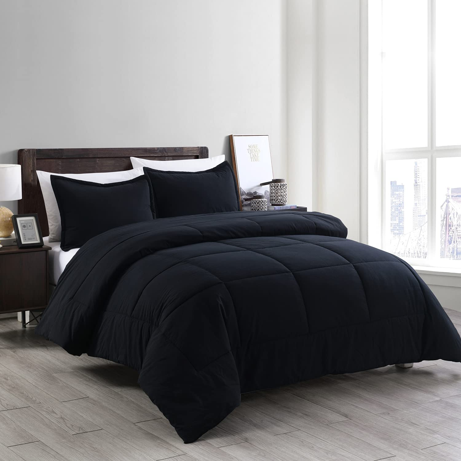 Premium Washed Cotton Comforter and Sham Set - Soft, Breathable & Wrinkle-Resistant Bedding for Cozy Nights - Perfect for Master Bedrooms, Guest Rooms & Dorm Decor