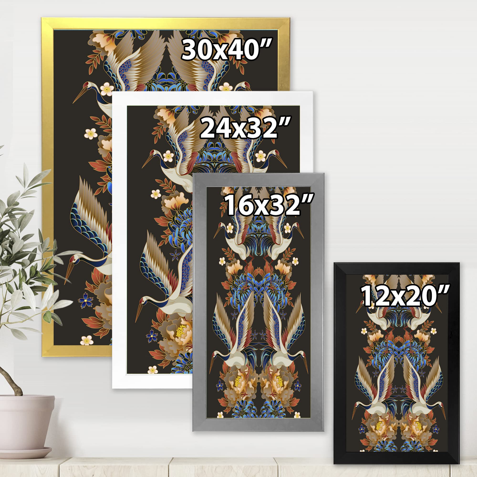 Chinoiserie Wall Art with Birds and Peonies IX - Traditional Framed Canvas Painting for Living Room, Bedroom & Office Decor