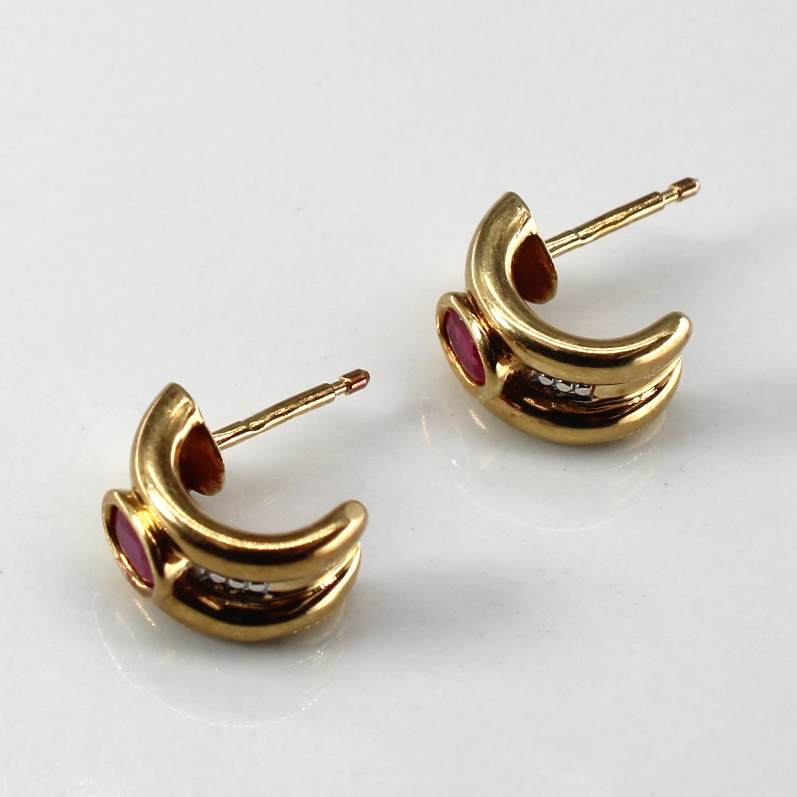 Bezel Set Ruby Semi Huggie Earrings | 0.36ctw Genuine Gemstone | Elegant Dainty Hoop Earrings for Women | Perfect for Date Night, Wedding & Everyday Wear