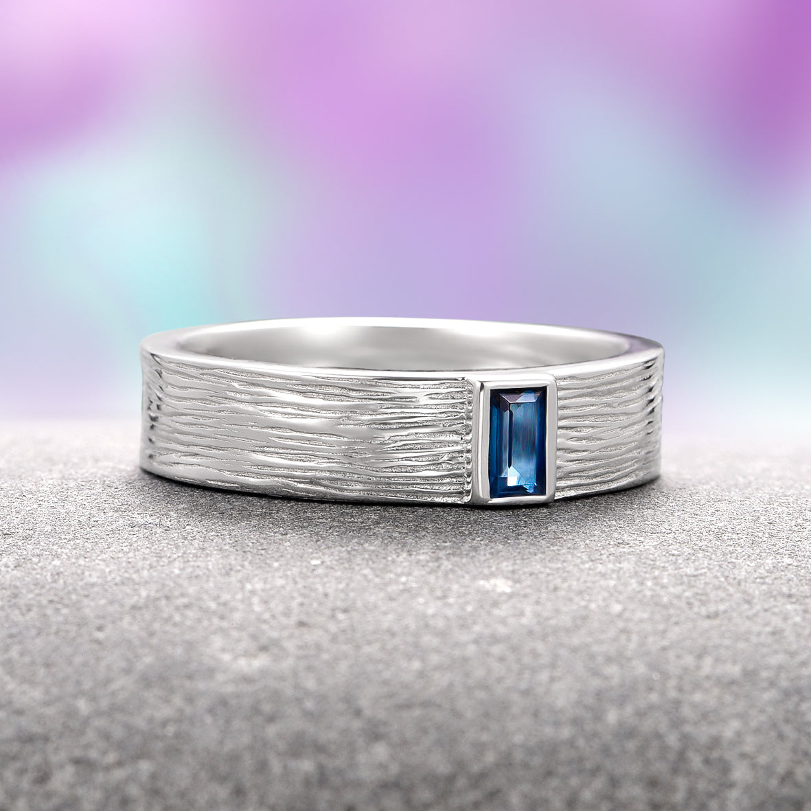 5MM Sterling Silver Rustic London Blue Topaz Wedding Band for Women – Perfect for Engagement, Anniversary & Bridal Jewelry Gifts