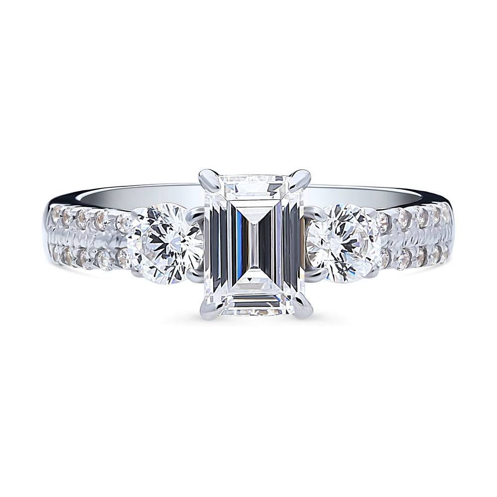 BERRICLE Sterling Silver 3-Stone Wedding & Engagement Ring - 1 Carat Emerald Cut Cubic Zirconia CZ Promise Ring for Women, Rhodium Plated (Size 4-10) - Perfect for Proposals, Anniversaries & Special Occasions