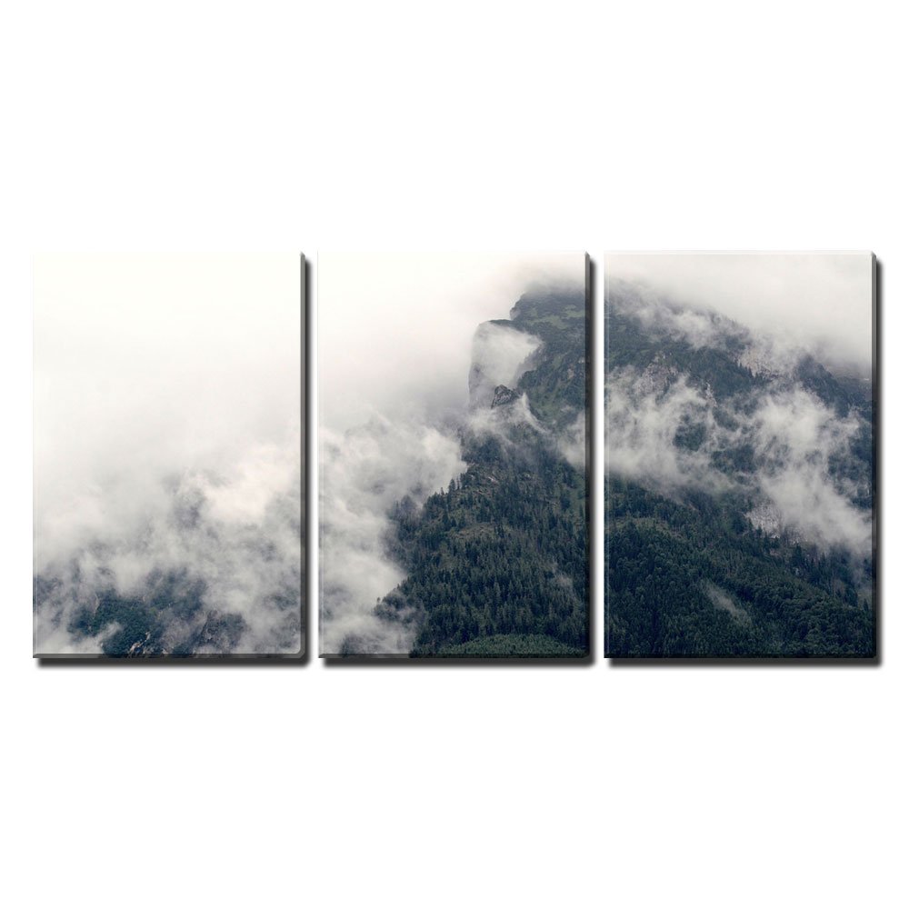 Wall26 - 3 Piece Canvas Wall Art Set - Mountain Landscape with Fog - Modern Framed & Stretched Ready to Hang Home Decor - 24