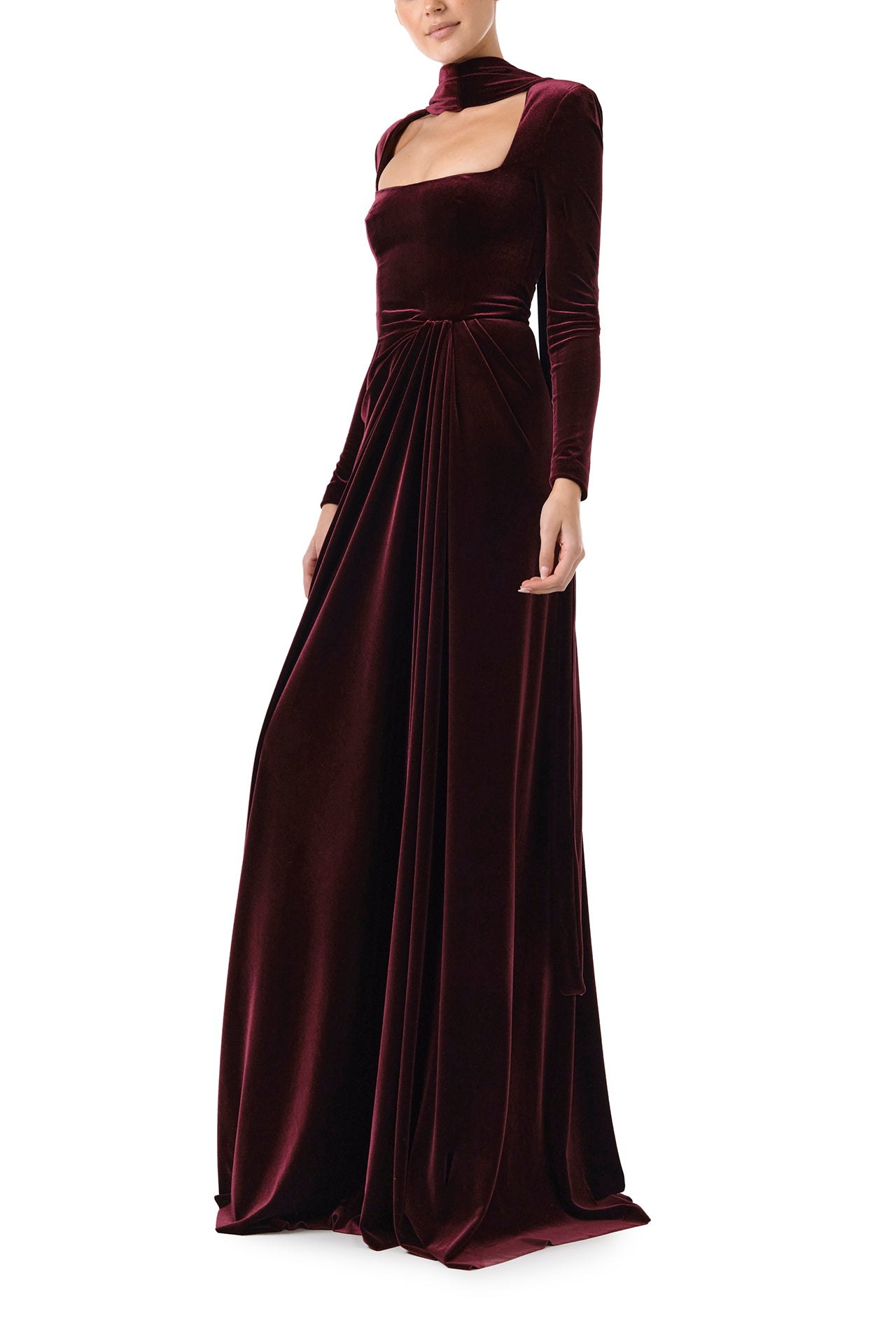 Soft Velour Long Sleeve Gown with Detachable Scarf - Elegant Winter Loungewear for Women | Cozy Home Wear & Sleepwear