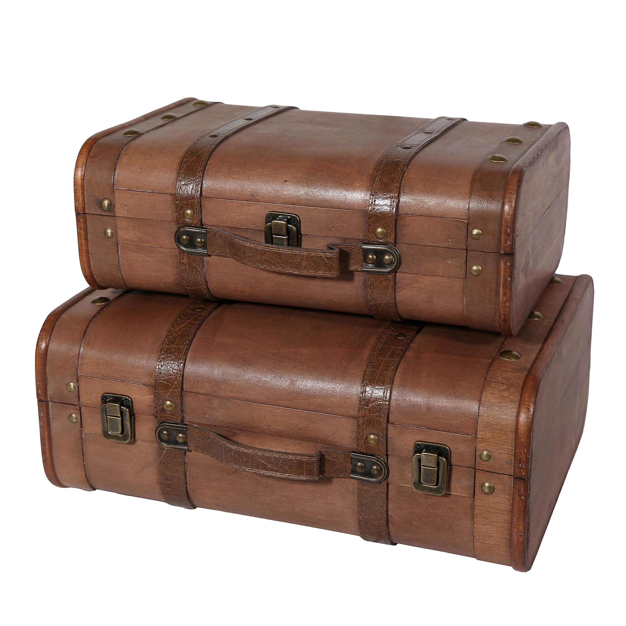 Vintage Wooden Decorative Storage Boxes with Lids - Set of 2 Lockable Wardrobe Trunks for Home Organization | Pirates Themed Wood Crates & Farmhouse Style Nesting Boxes | Perfect for Jewelry, Keepsakes, and Steampunk Décor by Soul & Lane