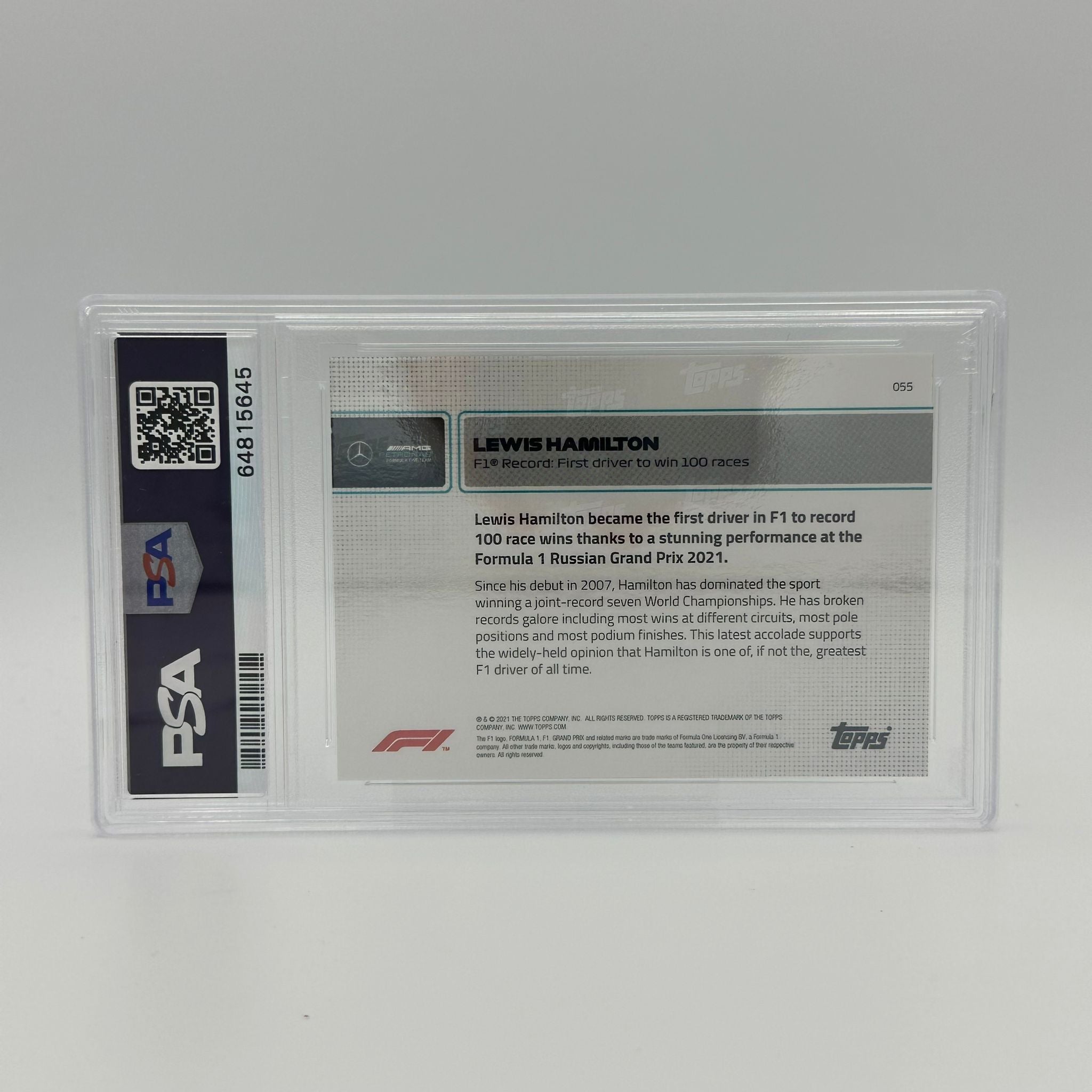 PSA 10 Lewis Hamilton #55 First Driver to Win 100 Races - 15/99 Rare Collectible Trading Card for F1 Fans & Sports Memorabilia Collectors
