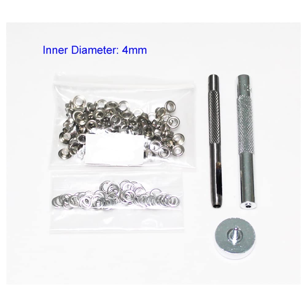 100-Piece Silver Eyelet and Grommet Kit (4mm-20mm) with Punch Die Tool Set - Metal Buttons for DIY Leather Craft, Clothing, Shoes, Belts & Bags - Perfect for Leatherworking, Costume Design & Home Repair Projects