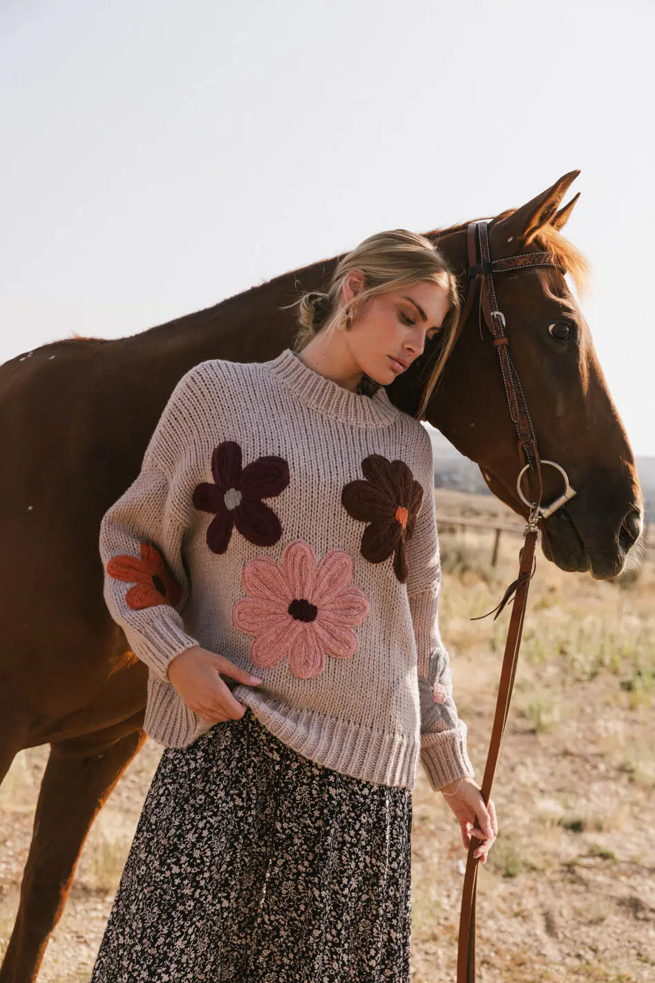 Hartley Floral Sweater in Mocha - Women's Knit Pullover for Fall & Winter | Cozy Casual Wear for Office, Dates & Holiday Outfits | FINAL SALE