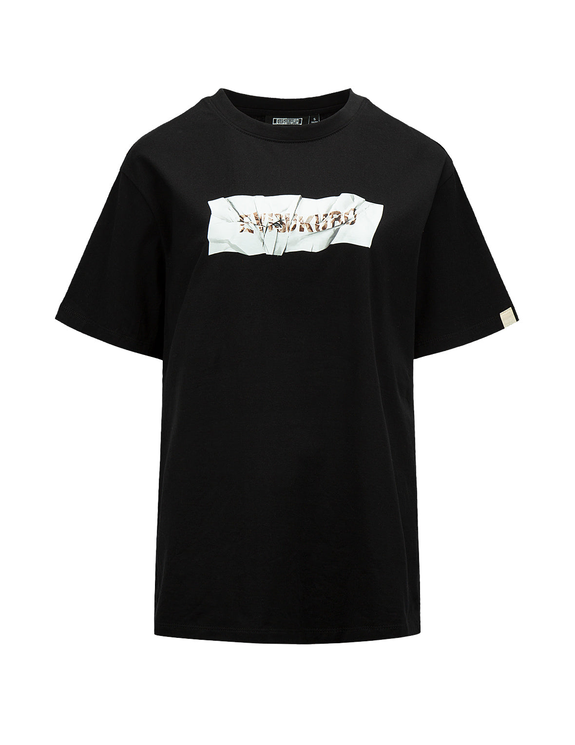 Crinkled Box Logo Print T-Shirt for Men & Women - Vintage Graphic Tee for Casual Wear, Street Style & Everyday Outfits