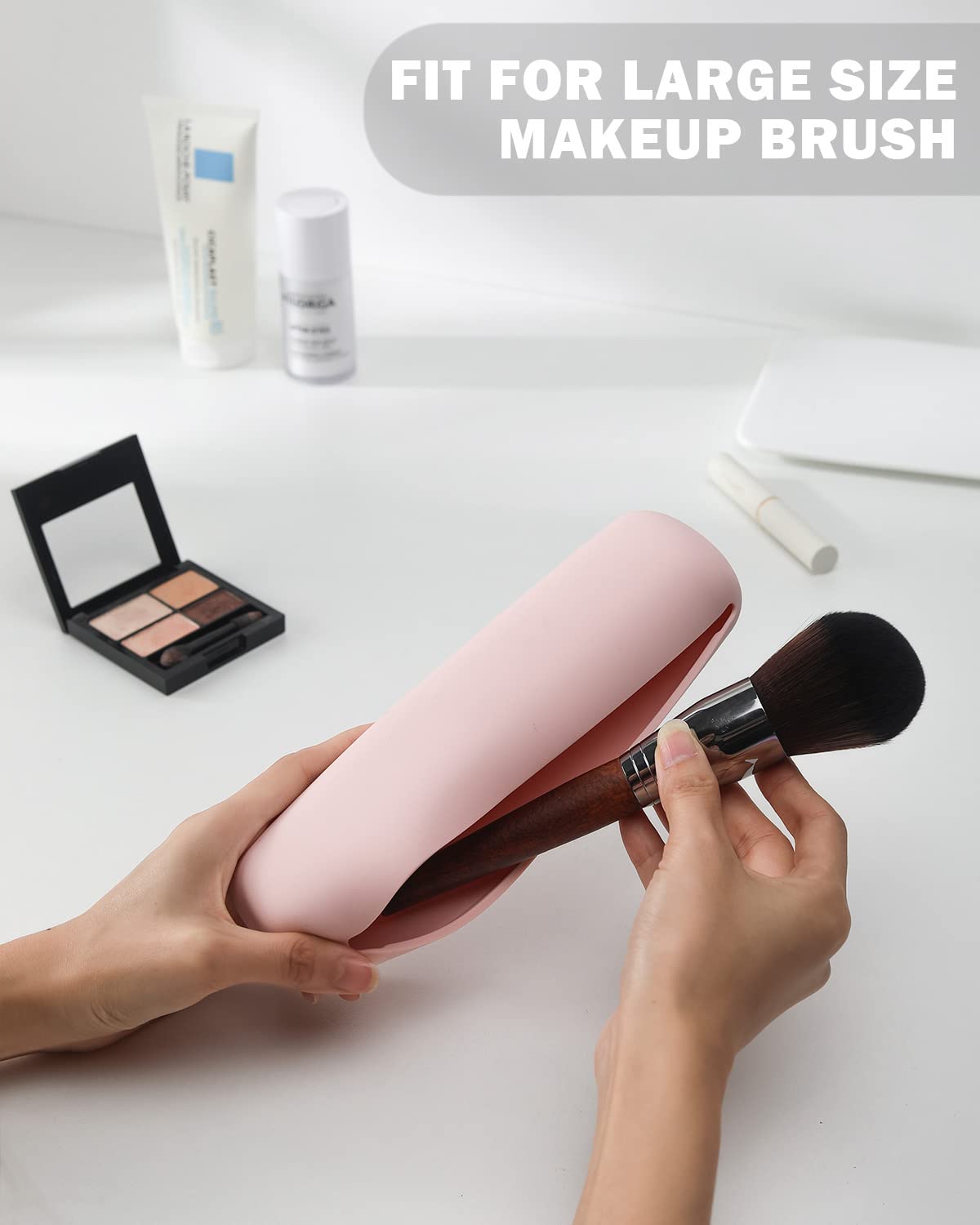 BEZOX Travel Makeup Brush Holder - Silicone Magnetic Closure Makeup Brush Case, Compact Waterproof Cosmetic Brush Bag for Women - Pink | Perfect for Travel, Gym & Daily Organization