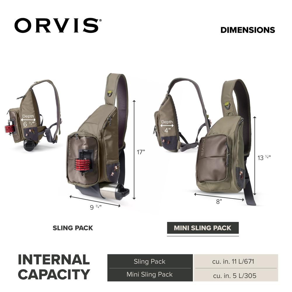 Orvis Mini Sling Pack (26B2) - 5L Recycled ECO CORDURA Shoulder Strap Tackle Backpack for Fly Fishing - TPU Coated, Dustproof & Durable - Perfect for Outdoor Adventures & Fishing Gear Storage